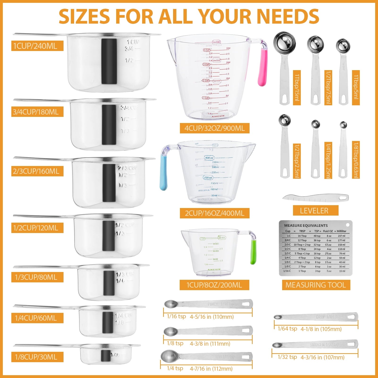 Lumikrypt 23Pcs Measuring Cups and Spoons Set, Stainless Steel Nesting Measuring Cups Spoons with Plastic Measuring C... - Image 5