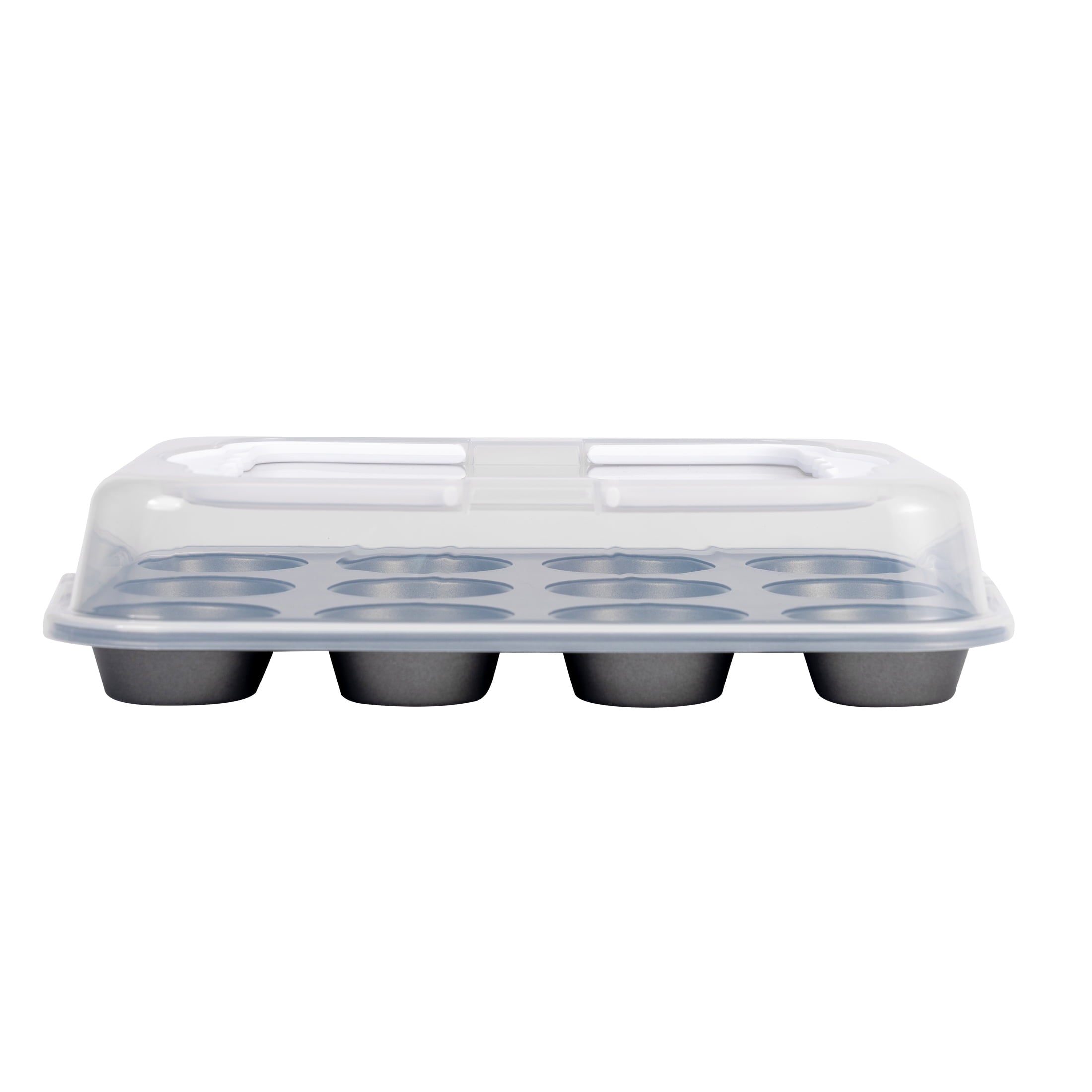Mainstays 12 Cup Muffin Pan with Covered Carrier, Carbon Steel Bakeware, Plastic Cover - Image 3