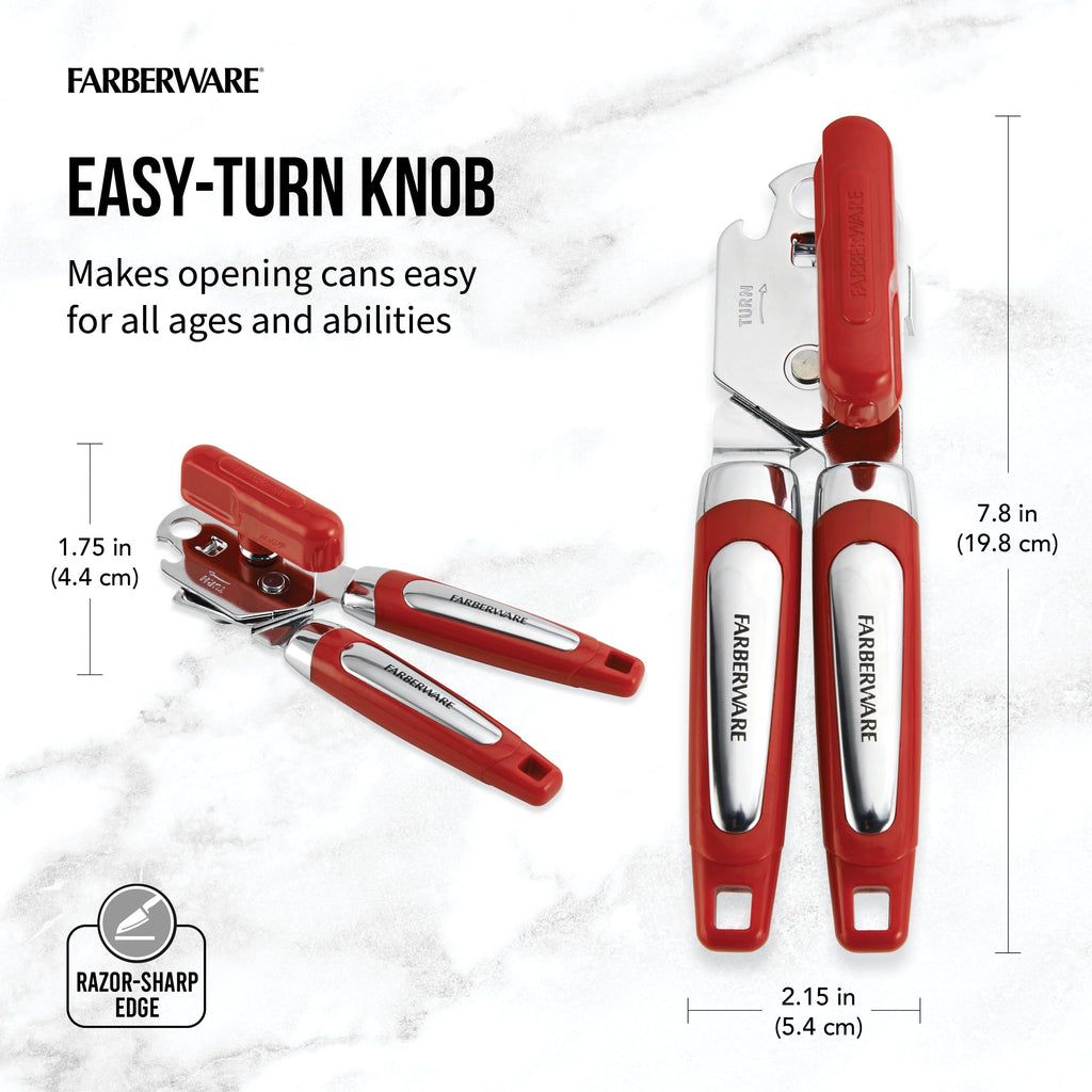 Professional Can Opener with Built-in Bottle Opener in Red - Image 3