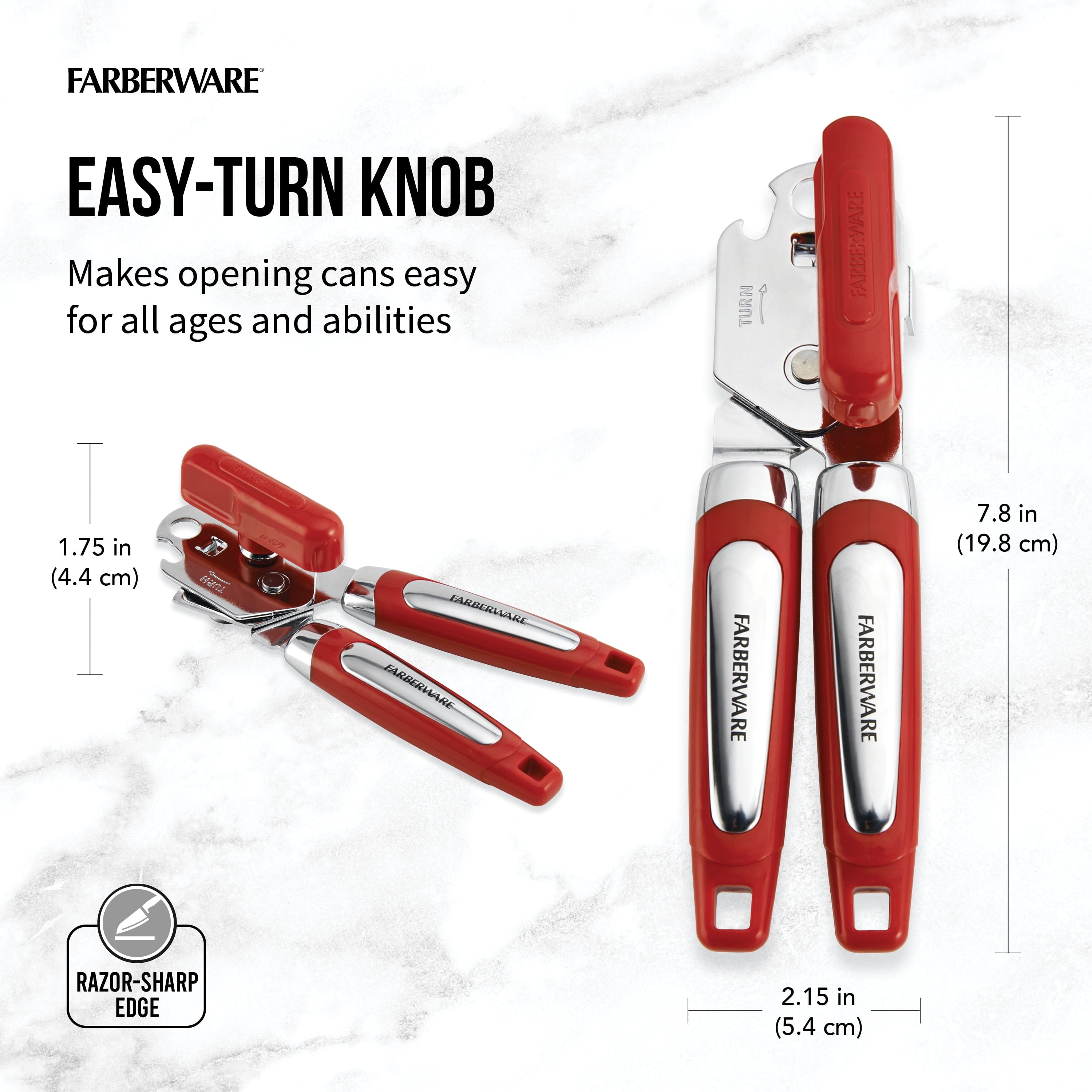 Professional Can Opener with Built-in Bottle Opener in Red - Image 3