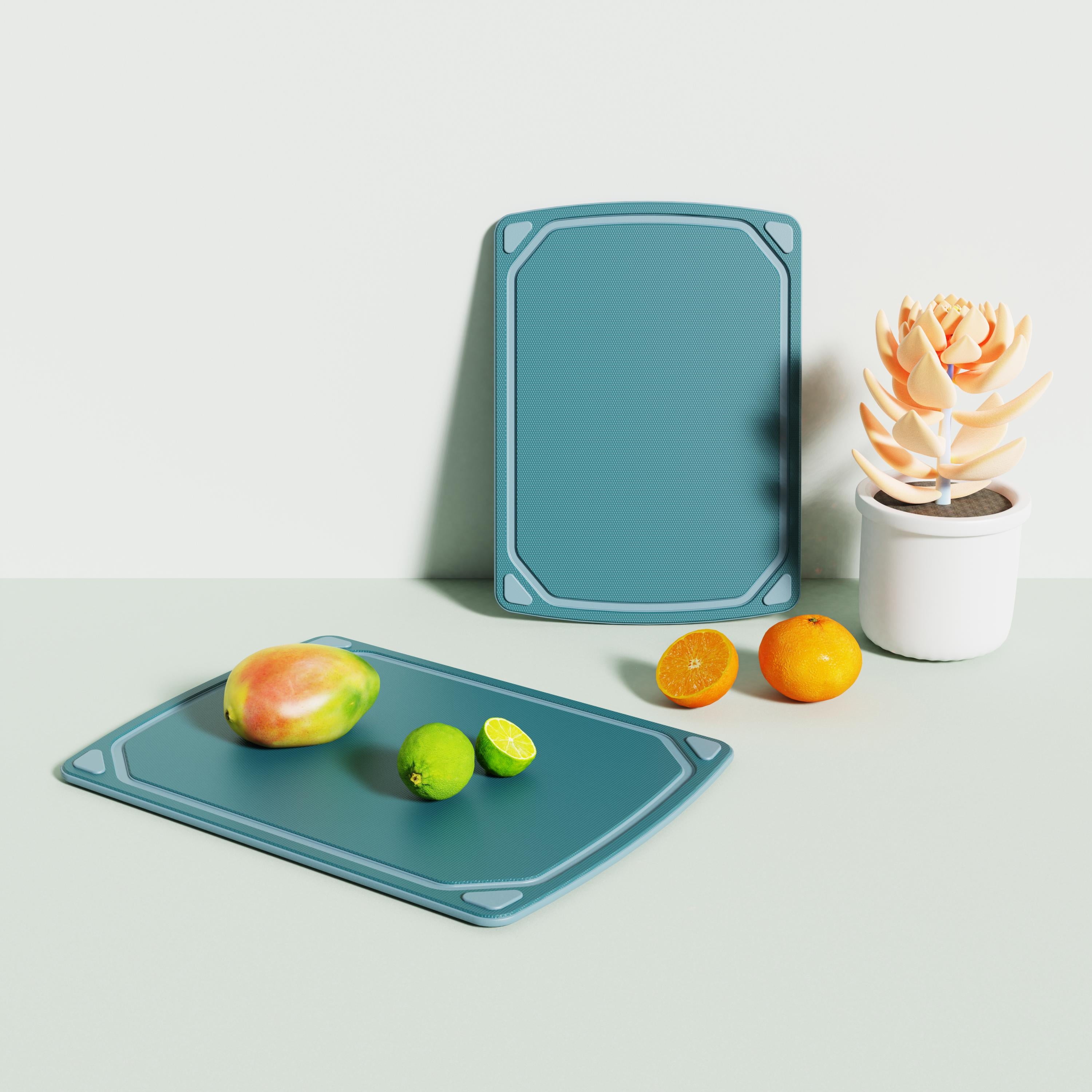 Mainstays 2 Pieces 8.5 x 11 and 10 x 14 Non-Slip Recycled Poly Cutting Board, Blue Color - Image 5