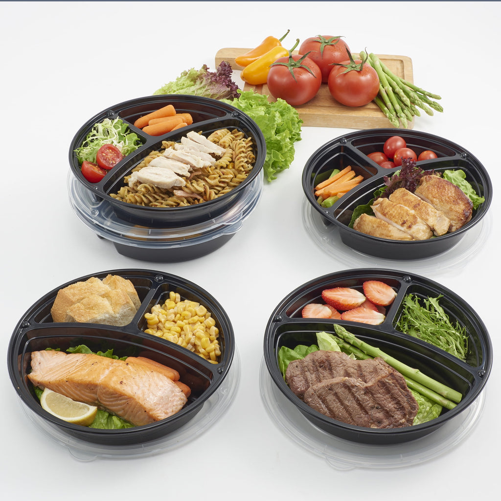Mainstays 5-Pack Round Meal Prep Containers with 3 Compartments and Lids, 1L, BPA-Free, Microwave & Dishwasher Safe, ... - Image 5