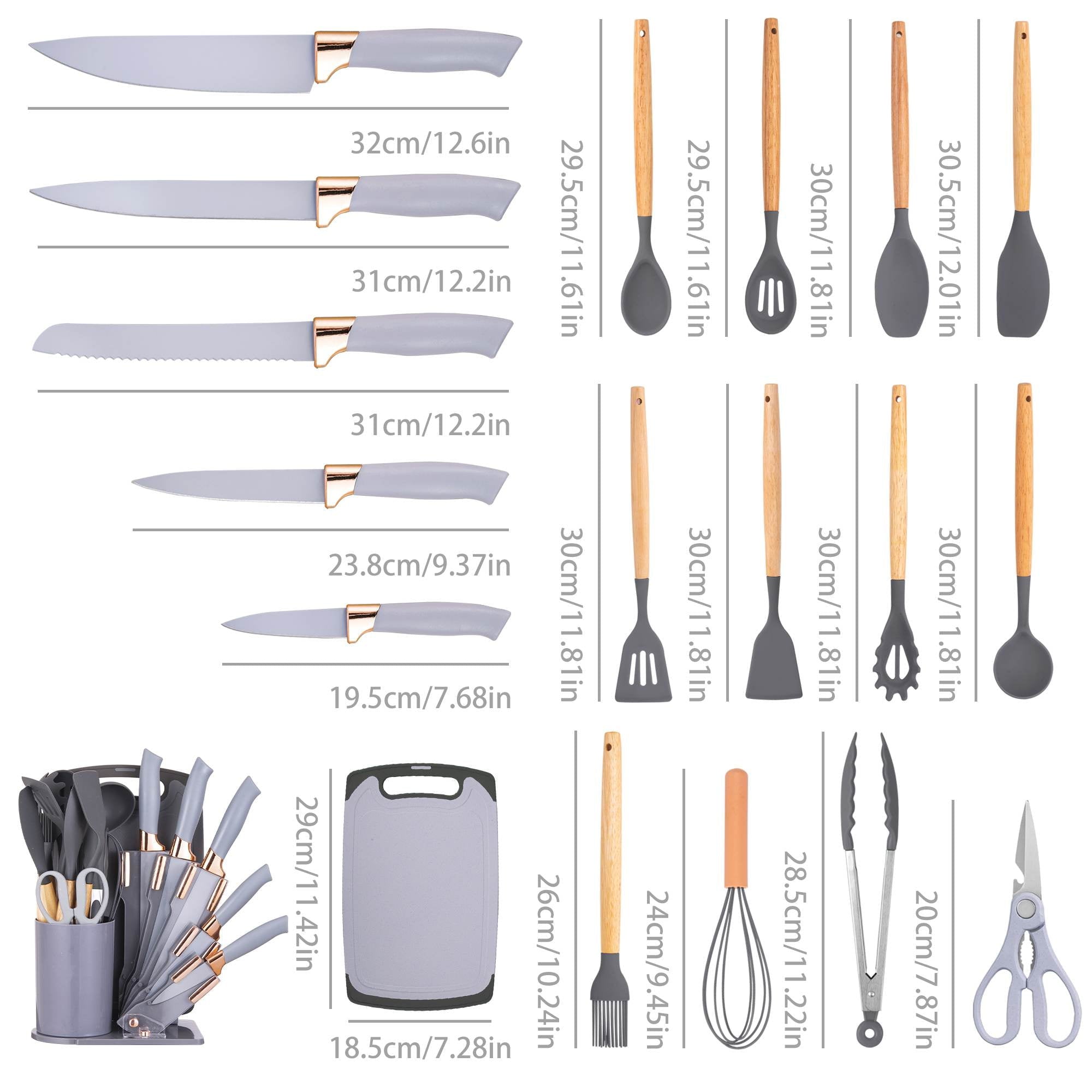 HEESEM 19-Piece Silicone Kitchen Utensil & Knife Set - Heat-Resistant Cooking Tools Non-Stick Safe Gift for Mom or Wo... - Image 4