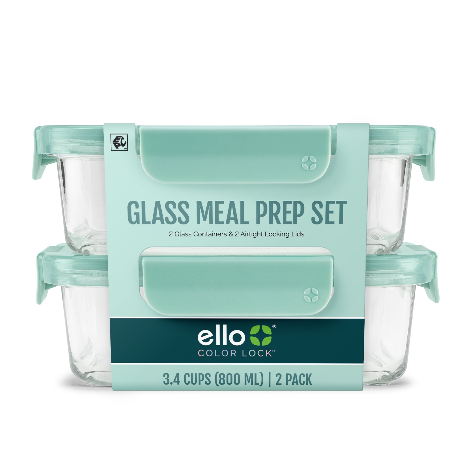 Ello Color Lock 3.4 Cup 2 Pack Glass Meal Prep Containers with Locking Lids - Image 3
