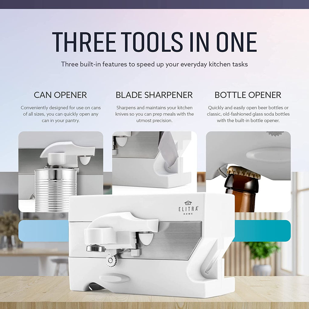 Elitra 3 in 1 Under the Cabinet Electric Can Opener, Blade Sharpener, Bottle Opener, Under The Counter Mount, For Lar... - Image 3