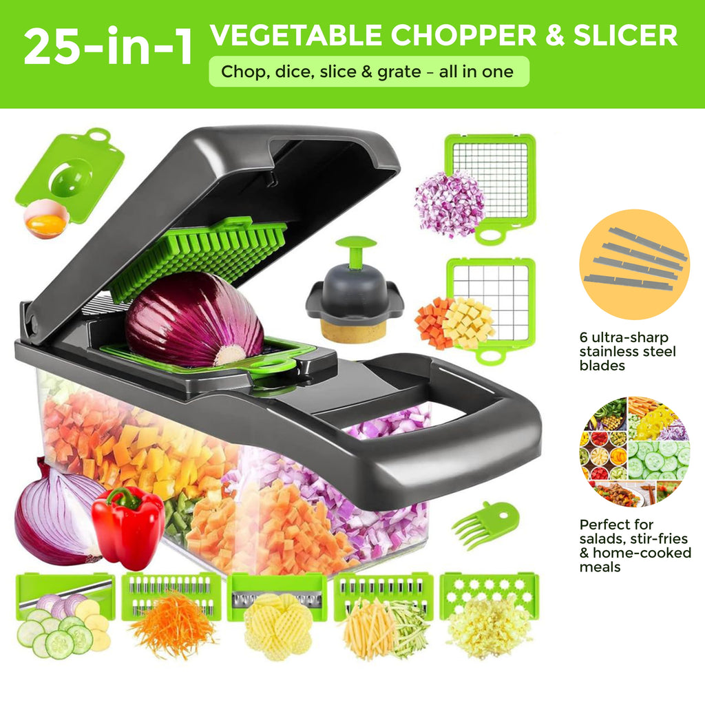13-in-1 Vegetable Chopper & Slicer - Multifunctional Onion Chopper with 8 Blades, Colander Basket & Container | Mini ... - Image 2