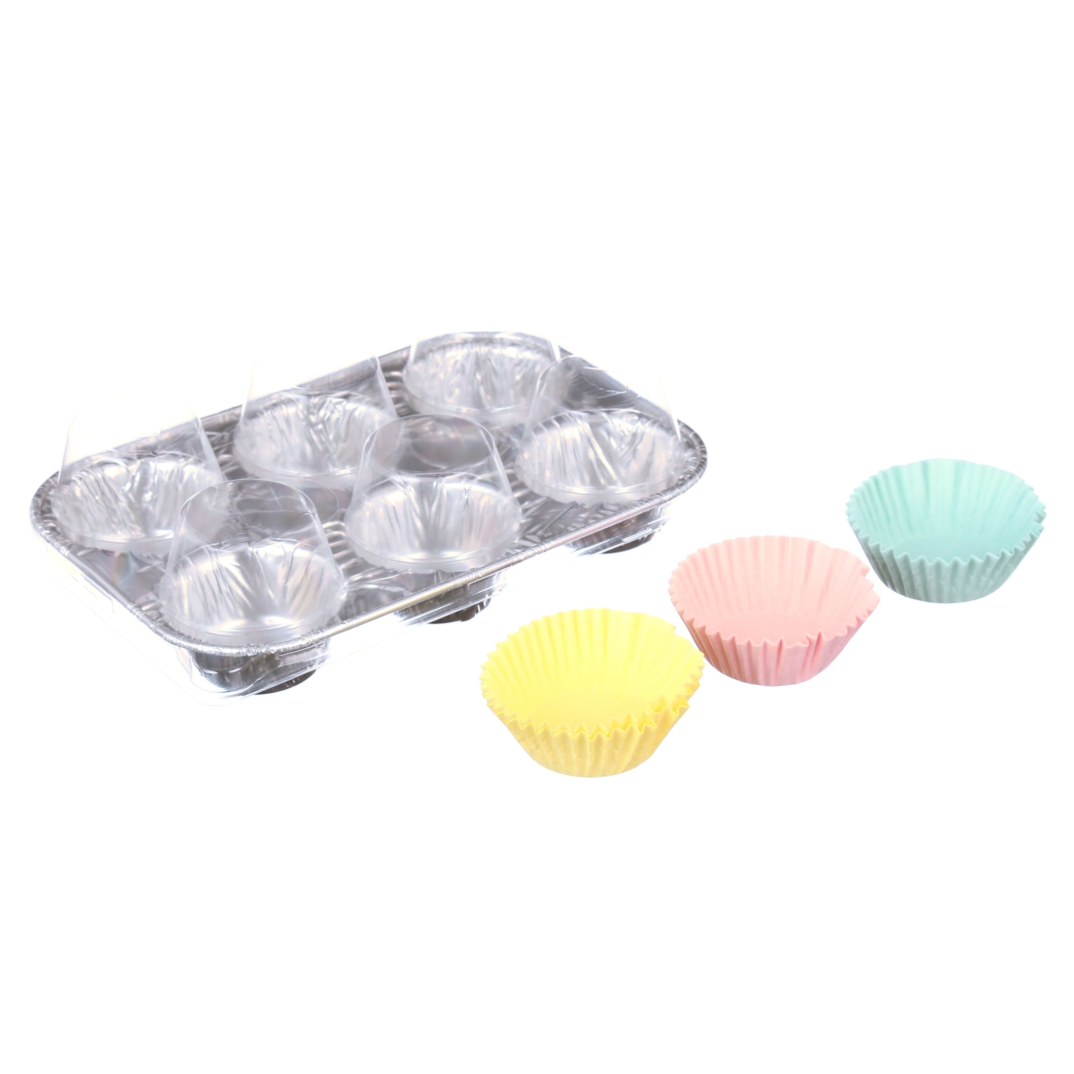 Handi-Foil 6 Cup Aluminum Muffin Pan with Liners and Lid (4 Pack) - Image 3