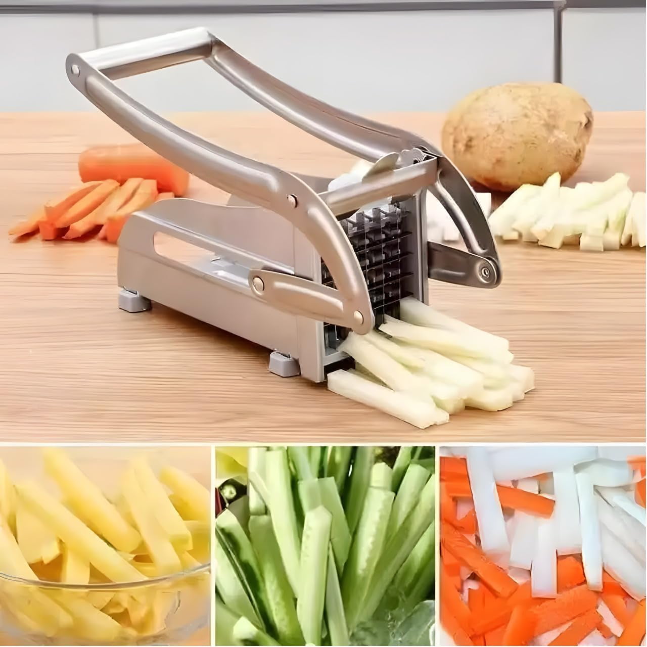 2-Blade French Fry Cutter | Stainless Steel Potato & Vegetable Chopper Slicer Dicer - Image 2
