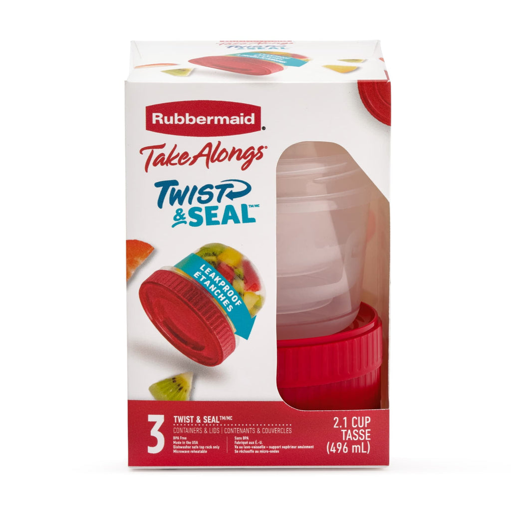 Rubbermaid TakeAlongs 2.1-Cup Twist & Seal Food Storage Containers, Ruby Red, 3 pack - Image 5