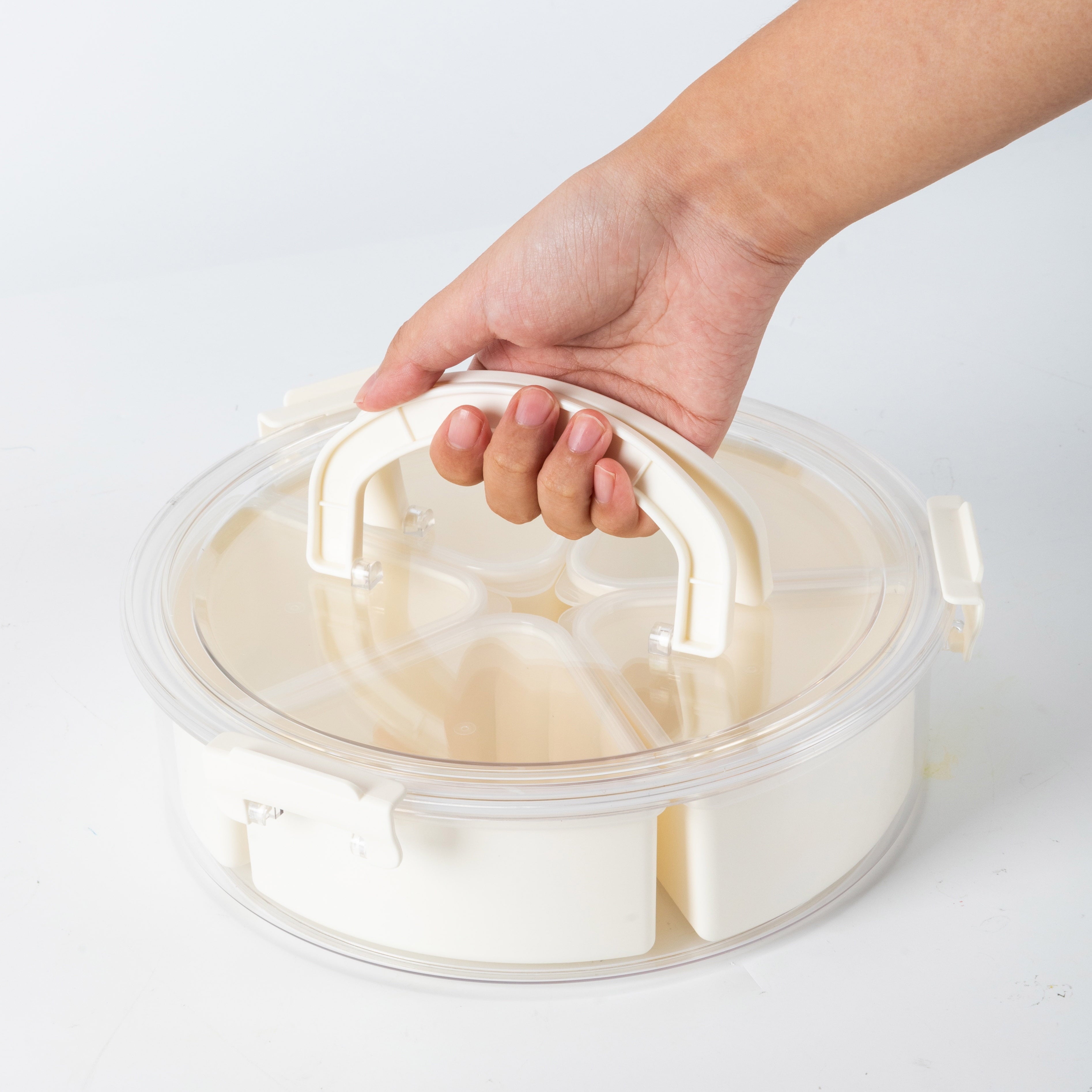 Mainstays Snackle Box, Lunch & Snack Container with lids, Plastic, Round, 5 Compartment , White, Well Suited to Hot o... - Image 5