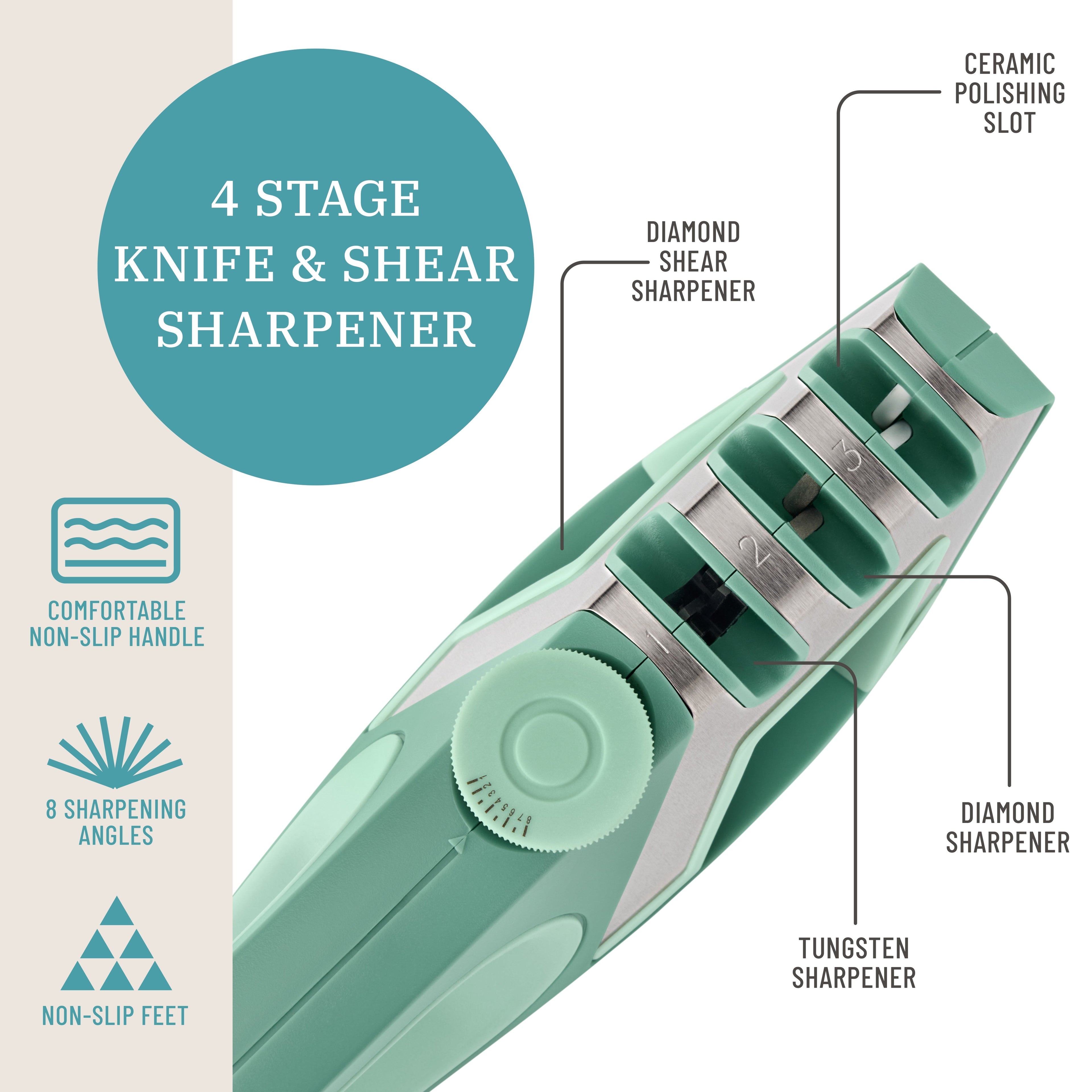The Pioneer Woman 4 Stage Knife Shear & Sharpener, Green - Image 3