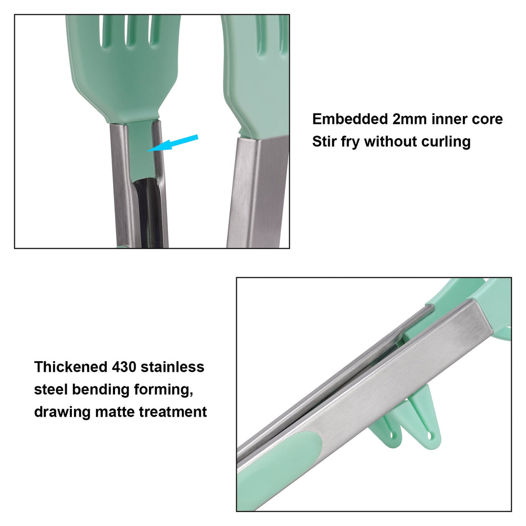 4in1 Stainless Steel Kitchen Food Tongs Set for Cooking with BPA Free Silicone Tips, Toaster Steak Pie Pizza Pasta Sp... - Image 3