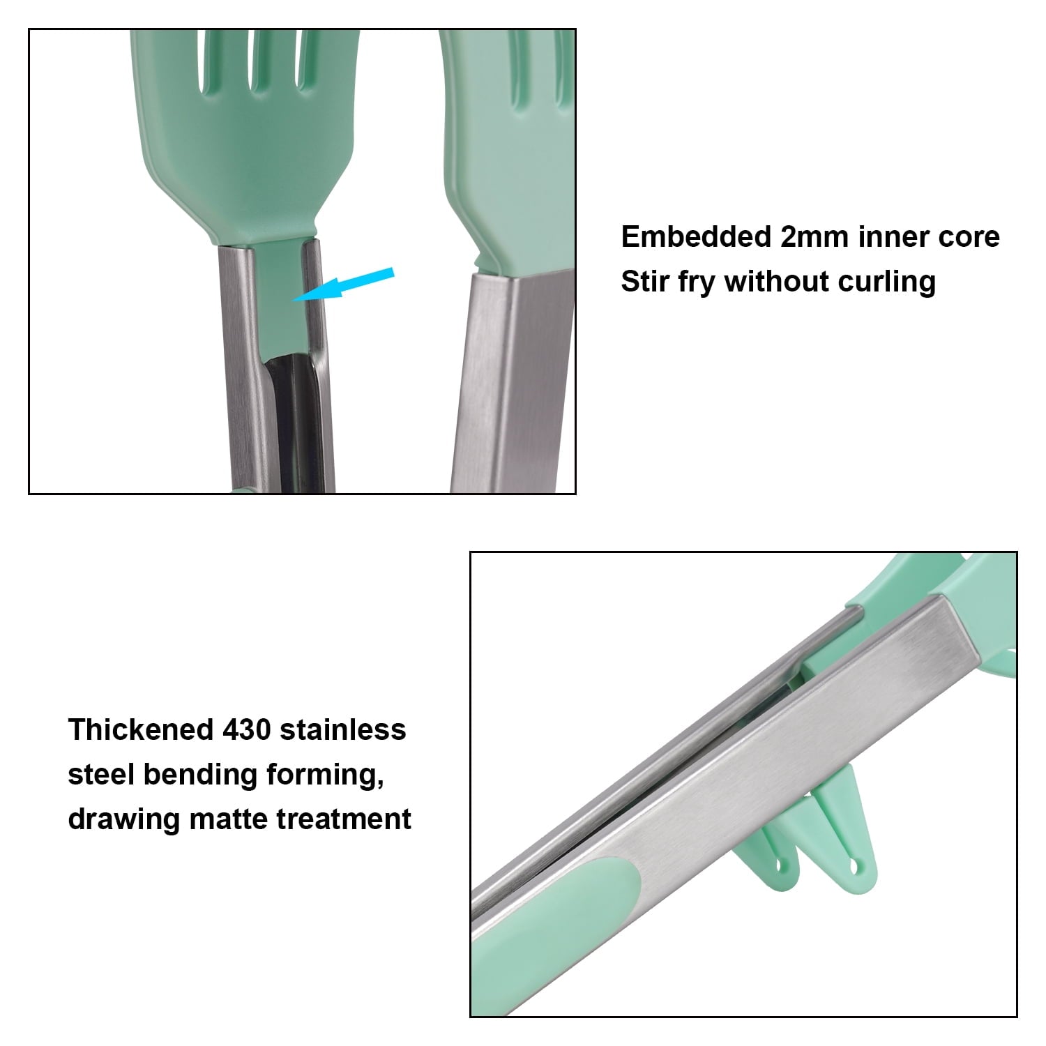 4in1 Stainless Steel Kitchen Food Tongs Set for Cooking with BPA Free Silicone Tips, Toaster Steak Pie Pizza Pasta Sp... - Image 3