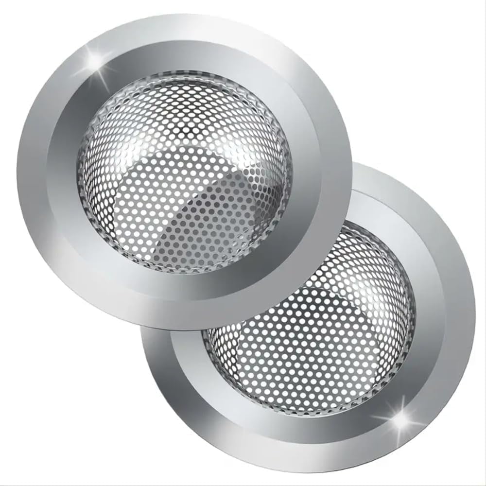 2 Pack Sink Strainer Sets - Large Wide Rim 4.5" Stainless Steel Strainer with Rust-Free Function and Anti-Clogging Mi...