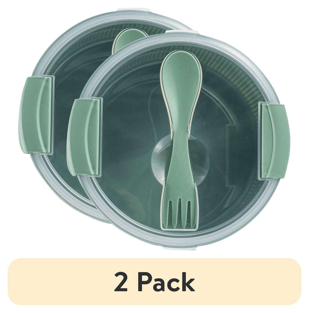 (2 pack) Mainstays Food Storage Bento Container, Round, Green, 47oz Capacity, A Practical Choice for School Lunches a...