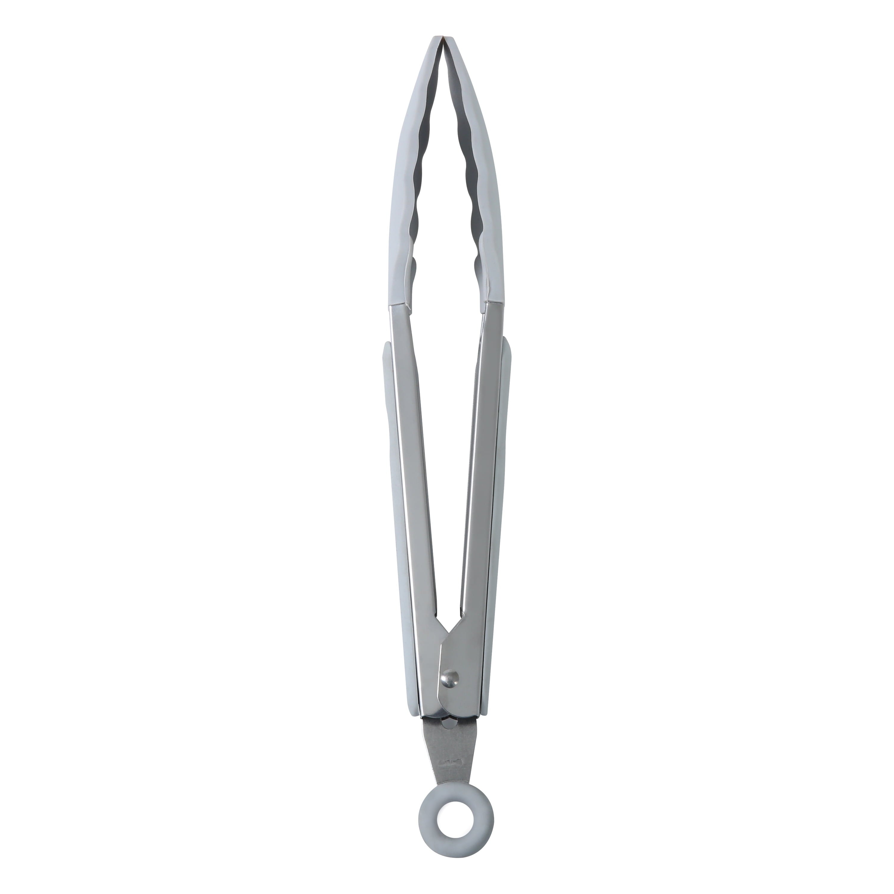 Mainstays 9" Stainless Steel and Silicone Locking Tongs, Soft Grip Handle, Grey Flannel - Image 6