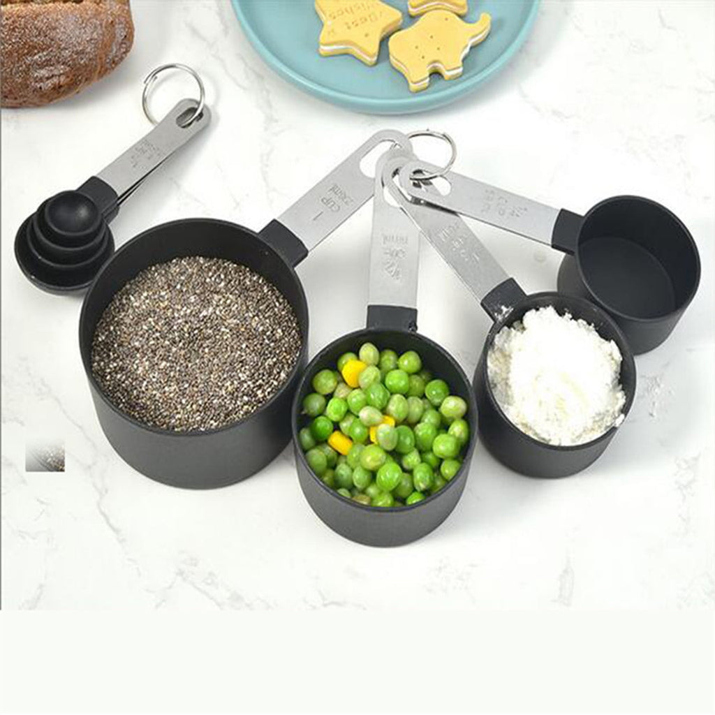 Wovilon Measuring Cups (Gray), Plastic Handle Measuring Cup Spoon Eight Piece Set Kitchen Gadgets - Image 4