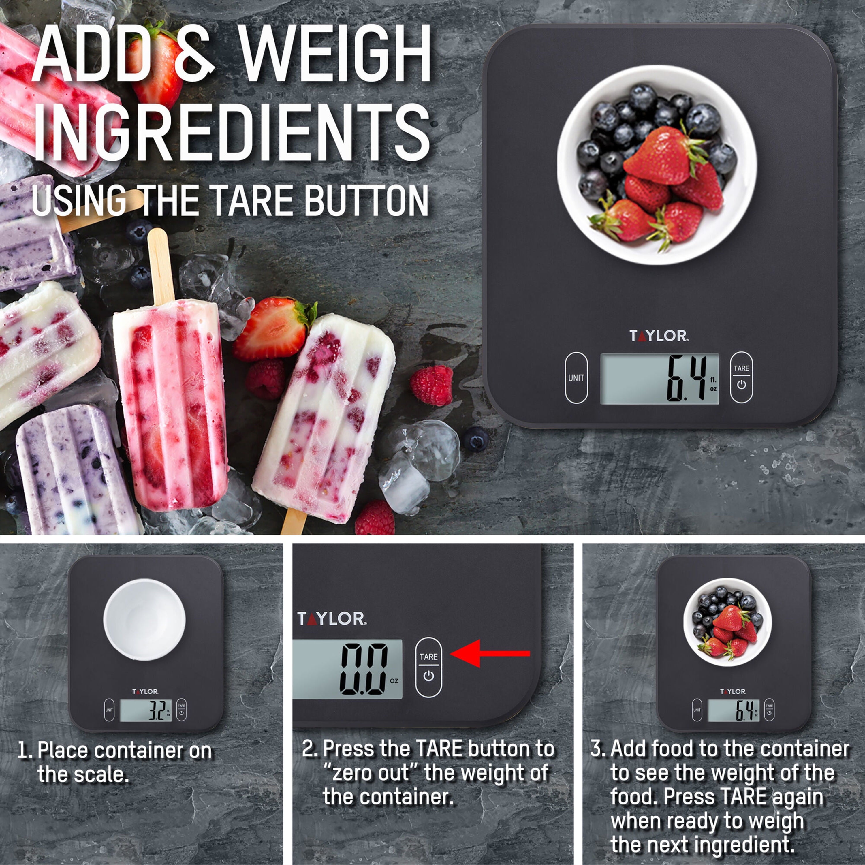 Taylor Antimicrobial 11LB Kitchen Scale Black - Image 4