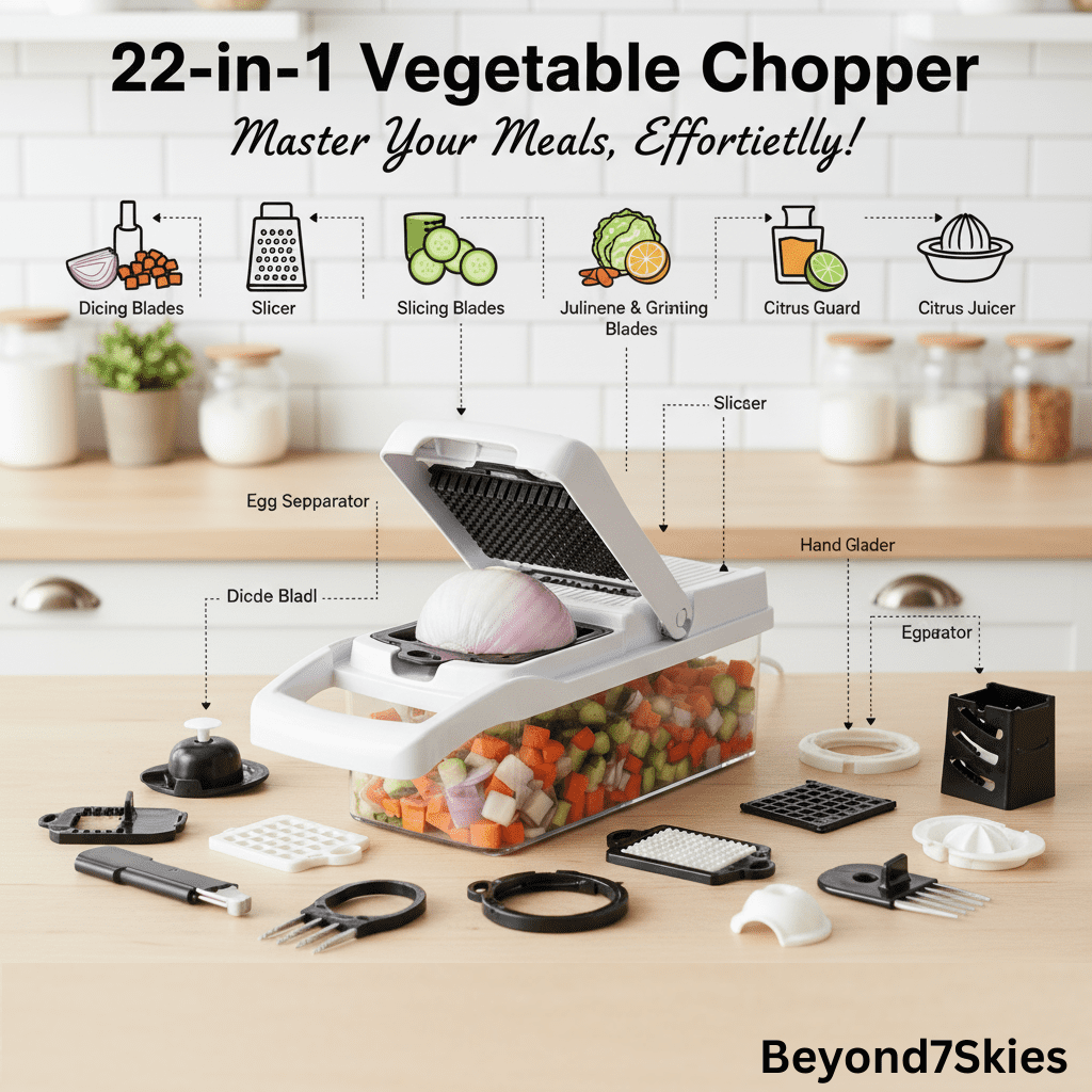 Vegetable Chopper 22-in-1, Food Dicer Slicer with Container, 13 Stainless Steel Blades, Multifunctional Veggie Cutter... - Image 4