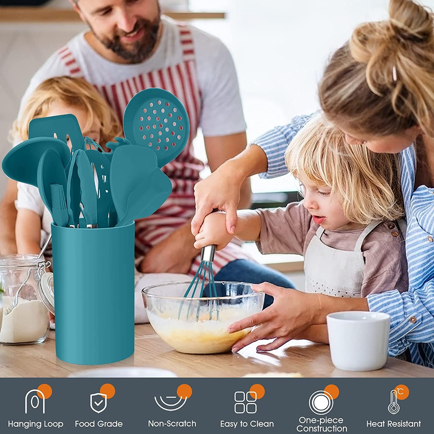 Vesteel 15-Piece Kitchen Utensils Set, Silicone Cooking Utensils with Holder, Non-stick Cookware Friendly & Heat Resi... - Image 5