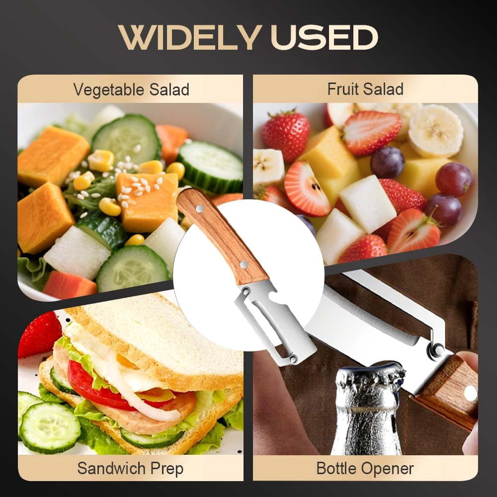 Vegetable Peeler Stainless Steel Blade Wooden Handle Bottle Opener, Fruit Potato Carrot Apple Peeling Tool Sharp Dura... - Image 3