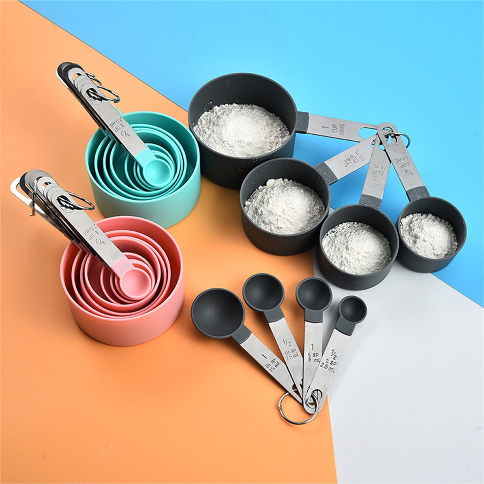Wovilon Measuring Cups (Gray), Plastic Handle Measuring Cup Spoon Eight Piece Set Kitchen Gadgets - Image 5