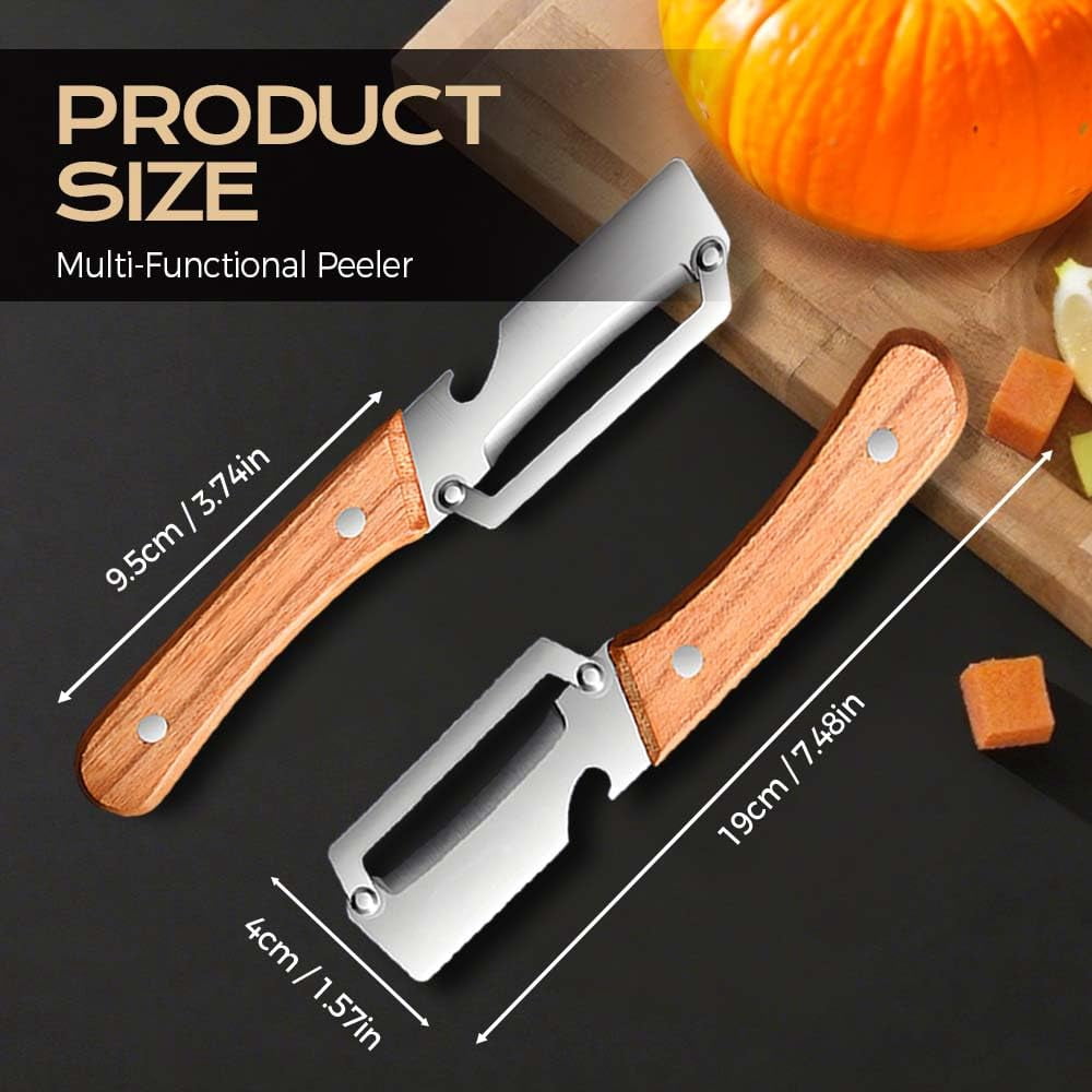 Vegetable Peeler Stainless Steel Blade Wooden Handle Bottle Opener, Fruit Potato Carrot Apple Peeling Tool Sharp Dura... - Image 5
