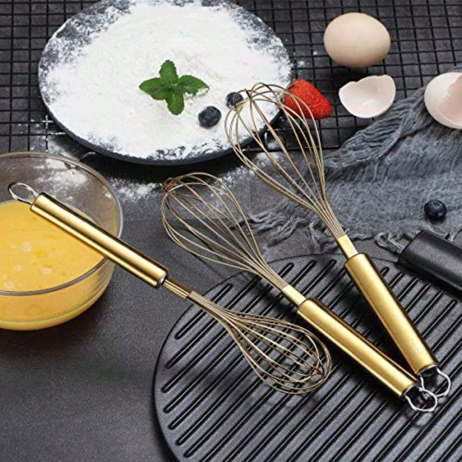Gold Whisk Pack of 3 Stainless Steel 8"10" 12" Titianium Plating Whisks for Cooking Beater Wire Whisk Set Kitchen Wis... - Image 3