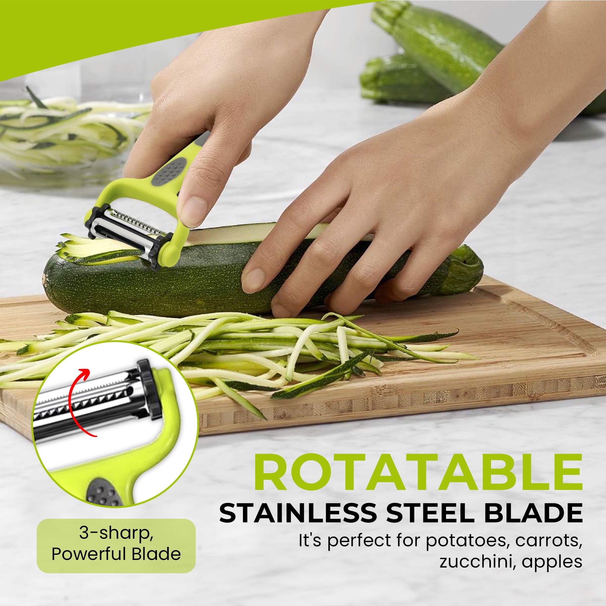 NextG Ideaz 3 In 1 Rotatable Stainless Steel Blade Vegetable Peeler, Vertical Serrated & Straight Peeler, 3pcs Set - Image 2