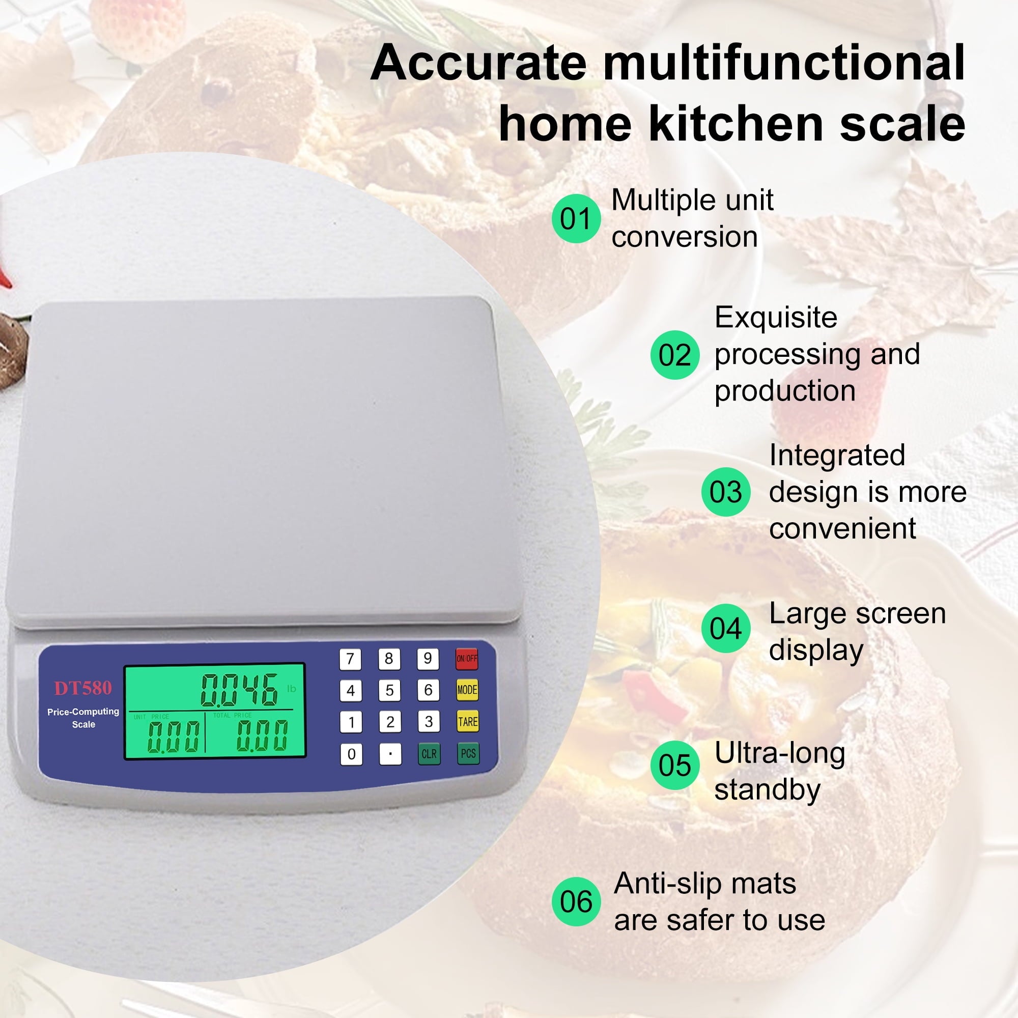 INSMART Food Scale,30KG Large Digital Kitchen Scale,Plug-in and Battery Modes,for Cooking Baking,Silver - Image 2
