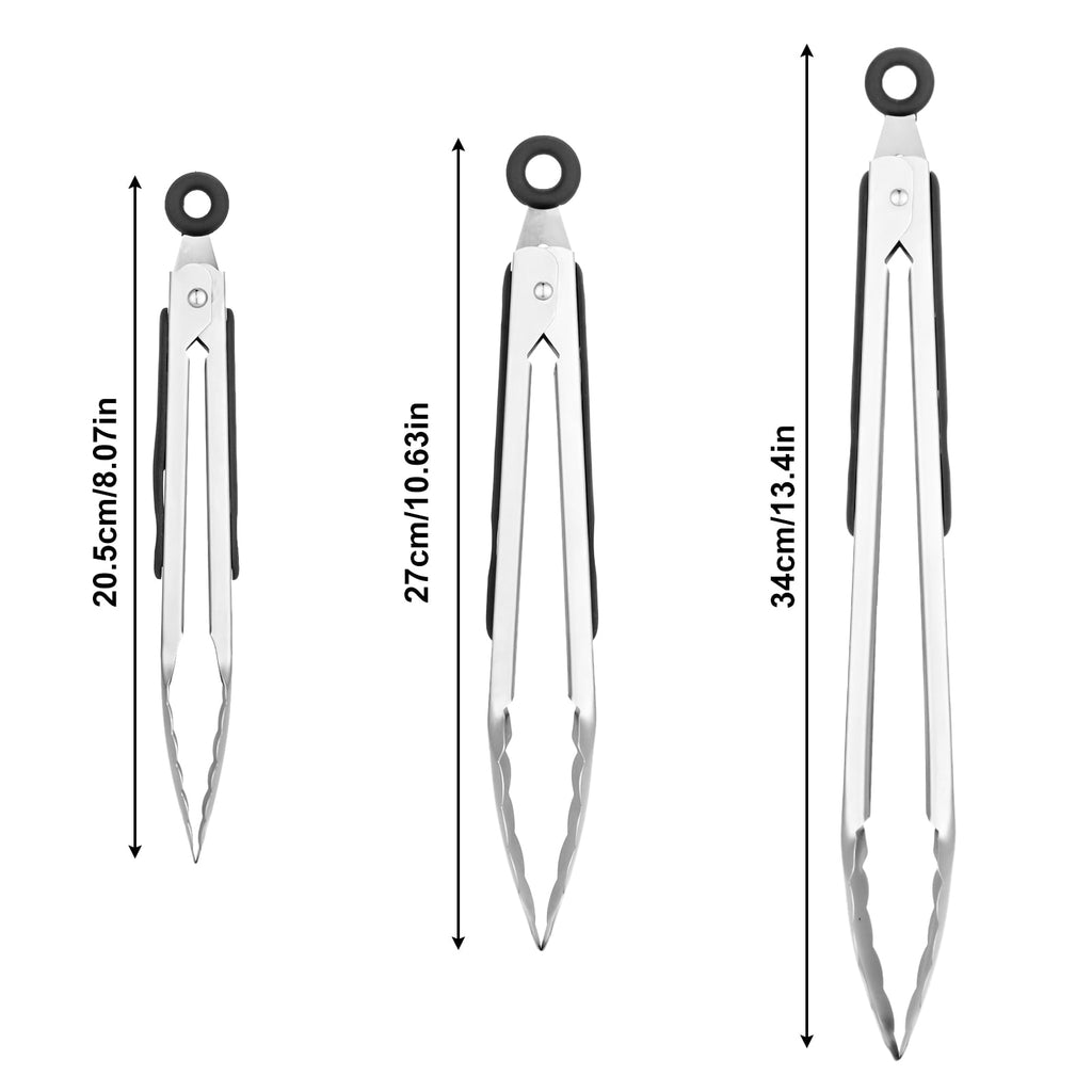 Abaima 3 Pcs Kitchen Tongs for Cooking,8'' 10'' 13'' Stainless Steel Serving Tongs Barbecue Tongs with Non-Slip Grip ... - Image 2