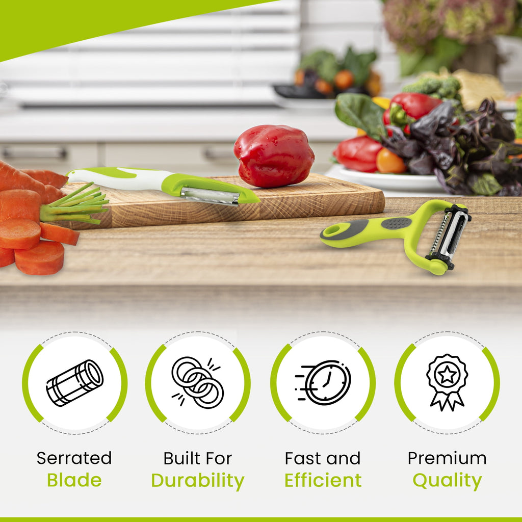 NextG Ideaz 3 In 1 Rotatable Stainless Steel Blade Vegetable Peeler, Vertical Serrated & Straight Peeler, 3pcs Set - Image 4