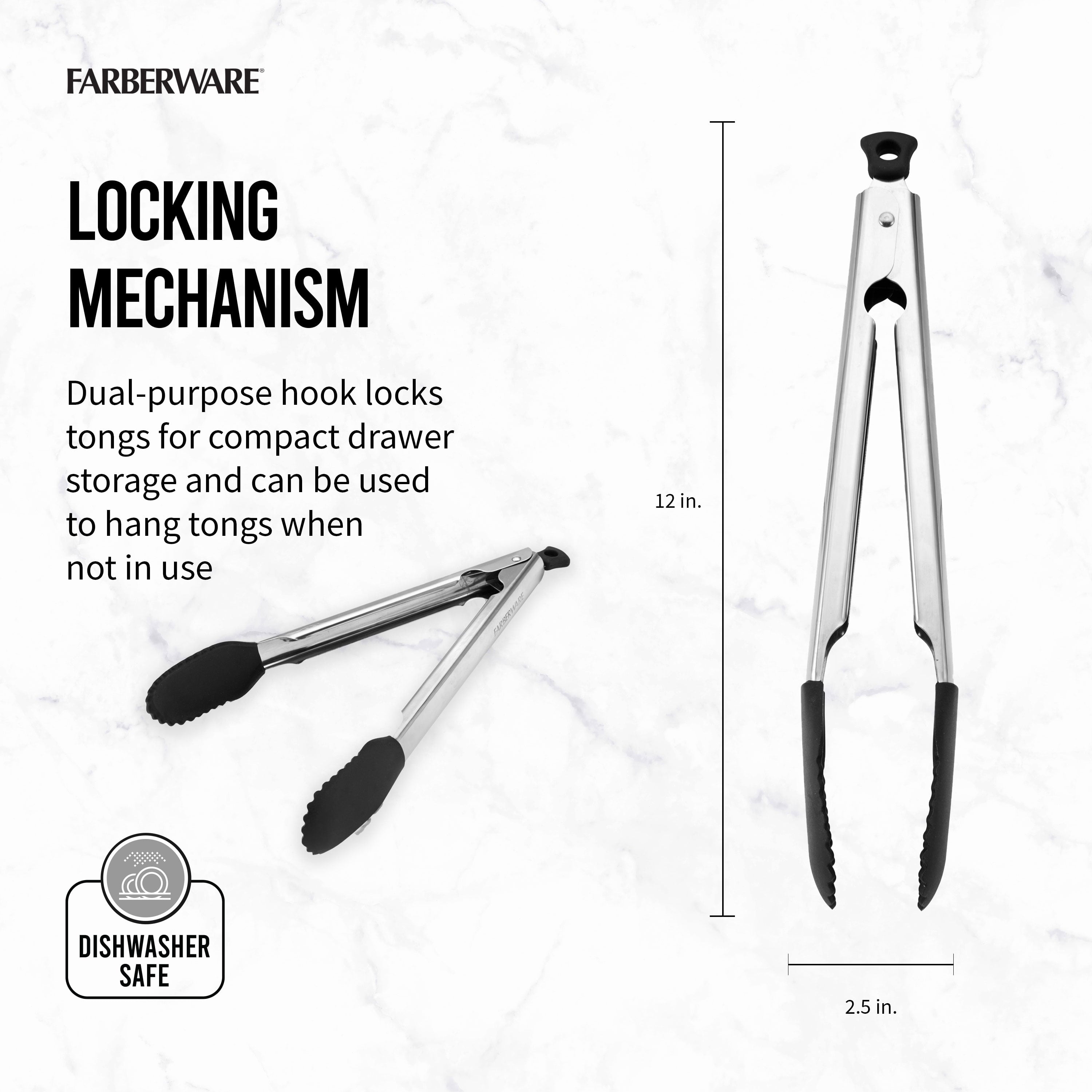11-inch Silicone Tip Locking Food Tongs in Black and Stainless Steel - Image 4