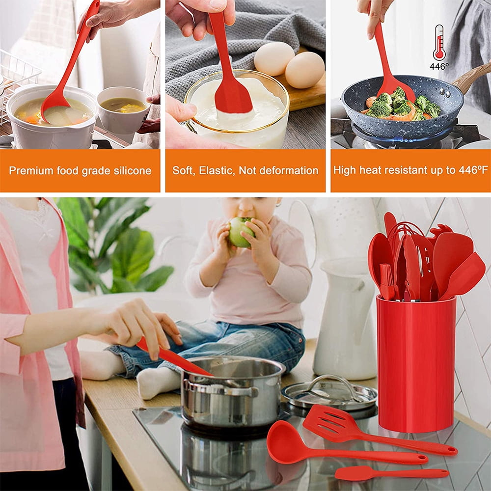 Walchoice 14 Pcs Cooking Utensils Set with Holder, Heat Resistant Silicone Kitchen Cookware Utensils Set, Kitchen Coo... - Image 4