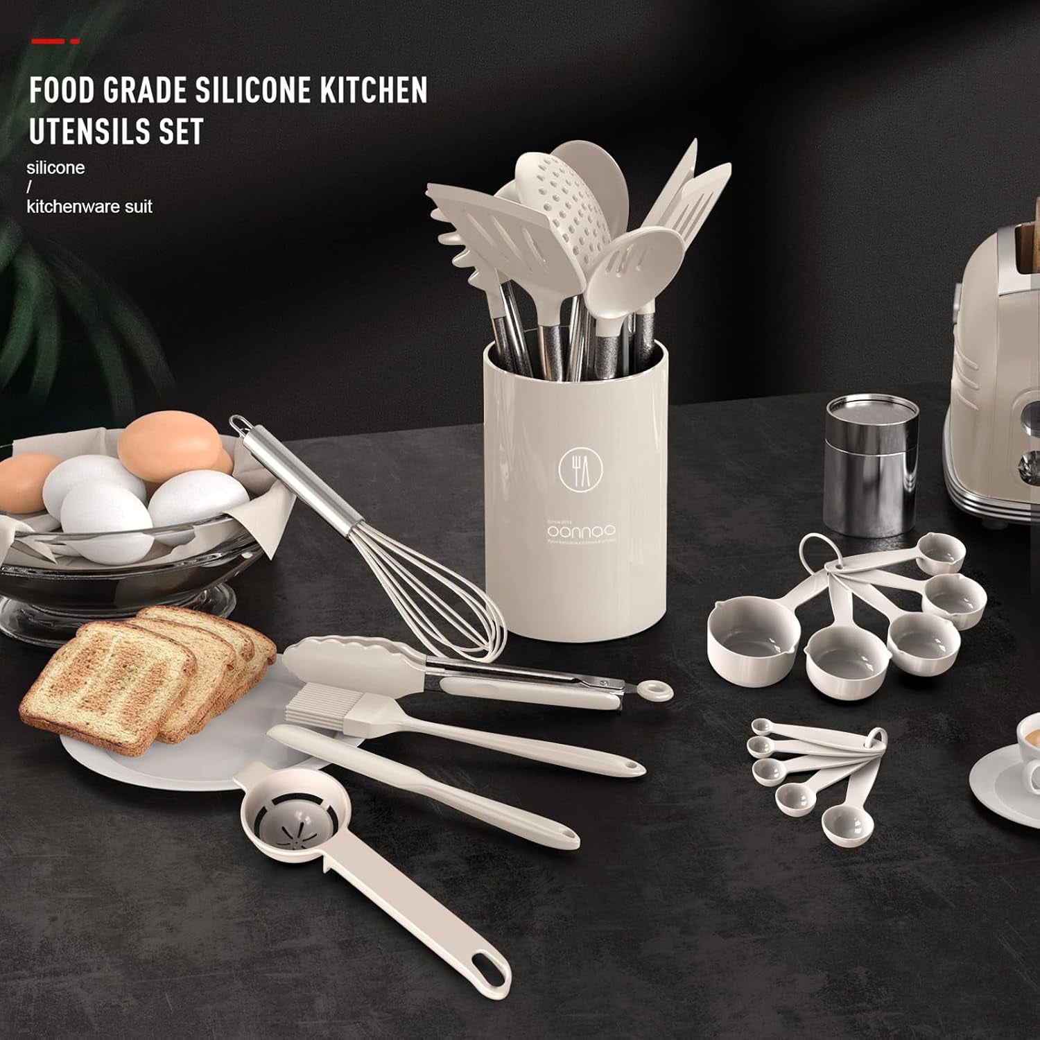 Large Silicone Cooking Utensils Set - Heat Resistant Kitchen Utensils,Turner Tongs,Spatula,Spoon,Brush,Whisk,Stainles... - Image 3