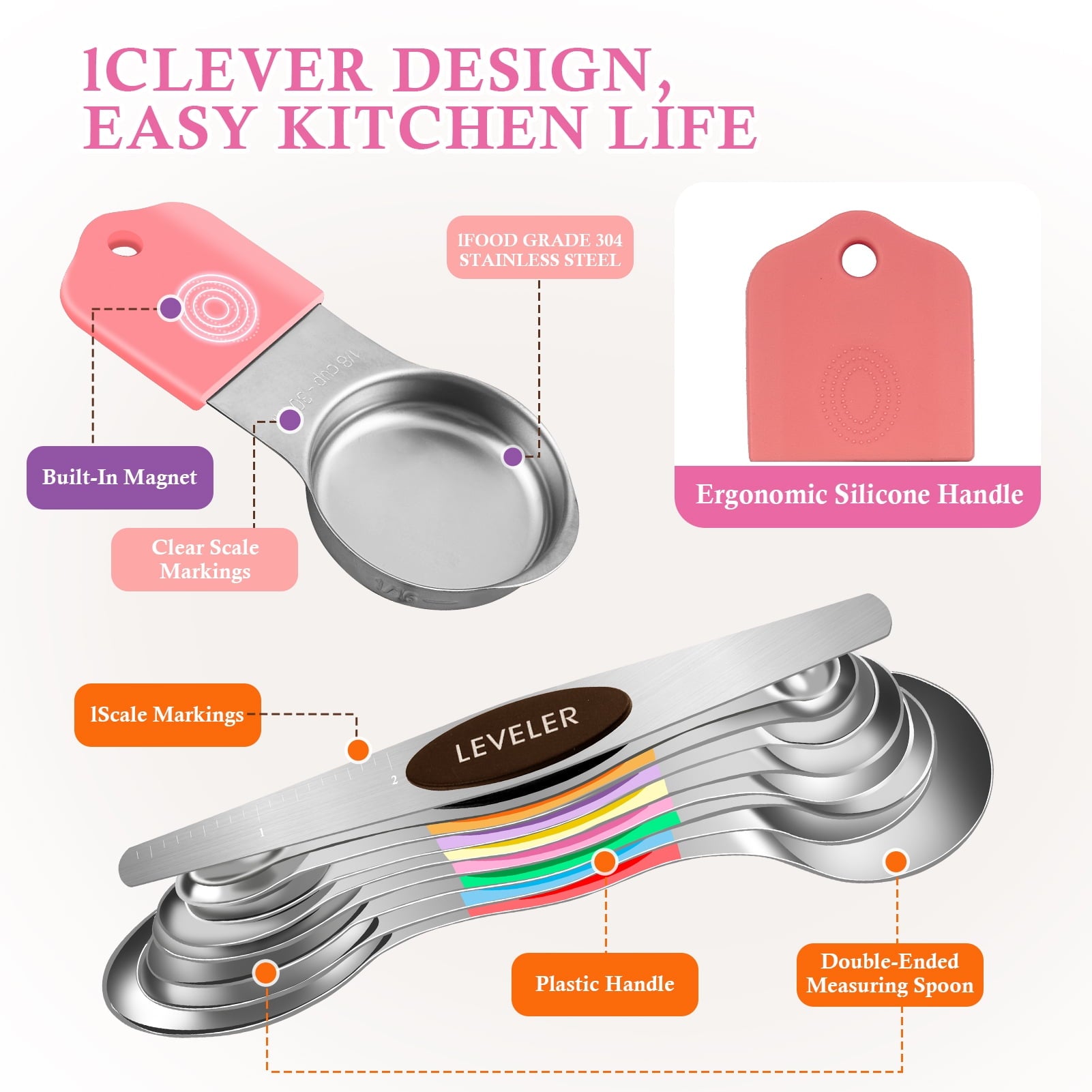 Godance Magnetic Measuring Cups and Spoons Set Including 7 Stainless Steel Stackable Measuring Cup 8 Double Sided Mag... - Image 3