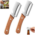 2PCS Multi-functional Vegetable Peeler with Wooden Handle and Bottle Opener, Features Solid Wood Handles, Fruit and V...