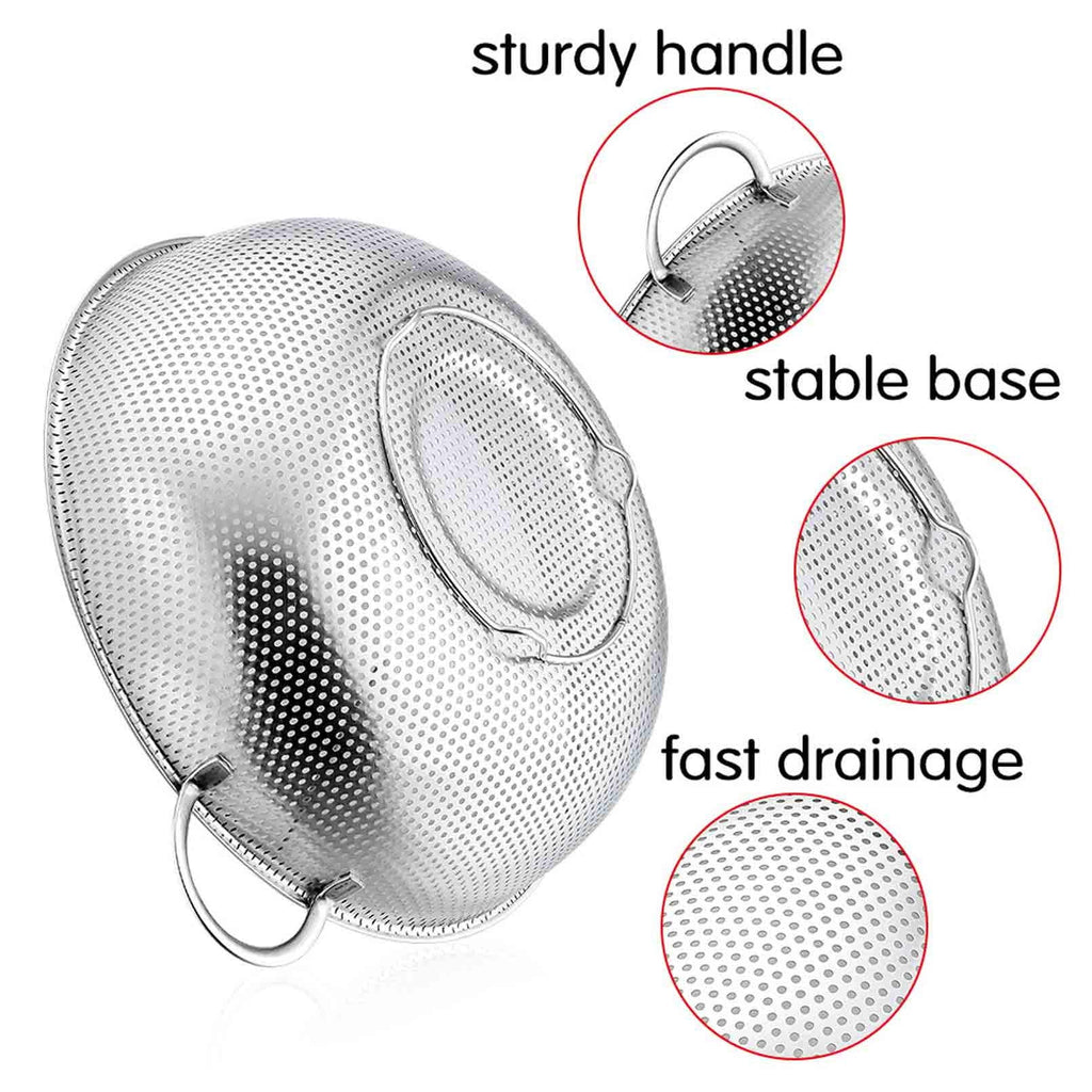 Coliware Stainless Steel Colander Set of 3, Micro-Perforated Colanders Strainers for Draining Rinsing - 1/3/5 Quart - Image 2