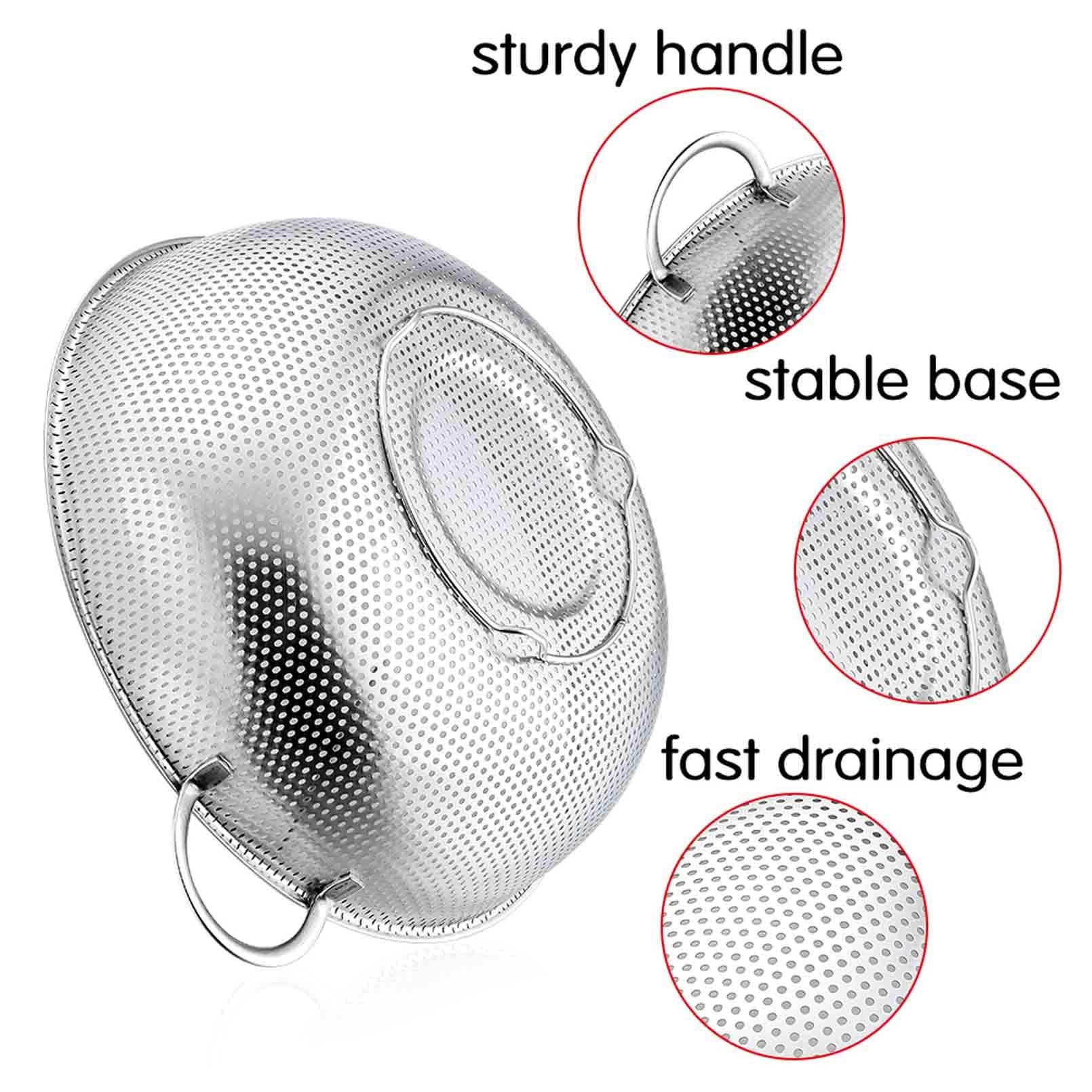 Coliware Stainless Steel Colander Set of 3, Micro-Perforated Colanders Strainers for Draining Rinsing - 1/3/5 Quart - Image 2
