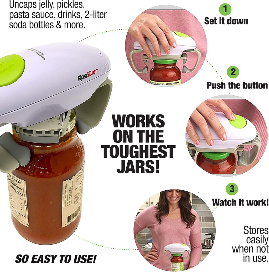 RoboTwist Electric Automatic Jar Opener for Seniors Arthritis One Touch for Jars of all Sizes As Seen on TV White, 2 ... - Image 3