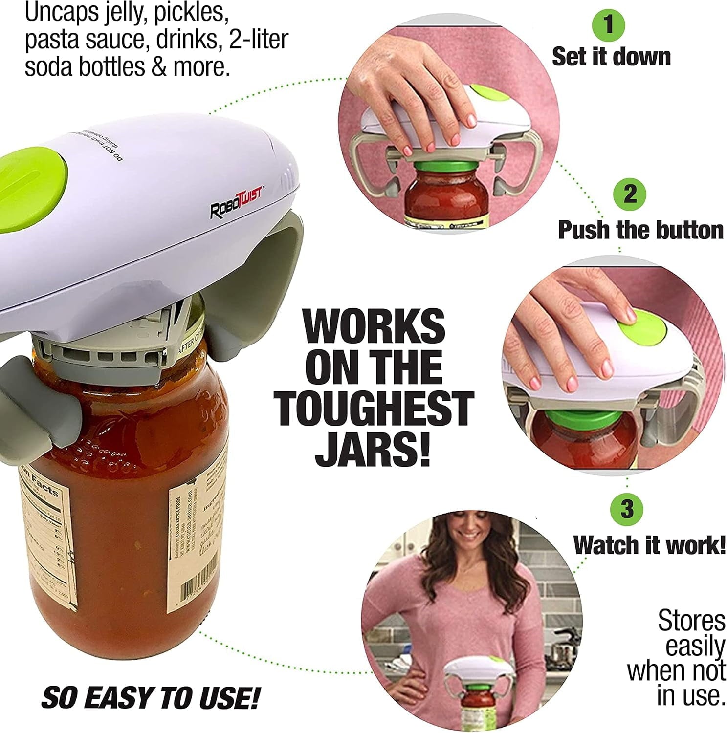 RoboTwist Electric Automatic Jar Opener for Seniors Arthritis One Touch for Jars of all Sizes As Seen on TV White, 2 ... - Image 3