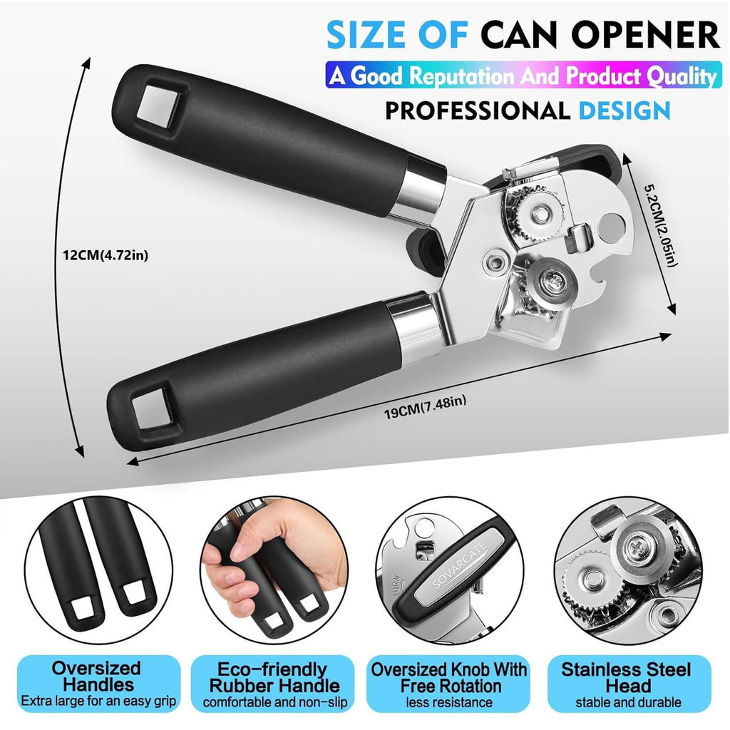Behome Can Opener with Bottle Opener, Heavy Duty Manual Can Opener with With Turn Knob & Soft Handle, for Kitchen Sen... - Image 2