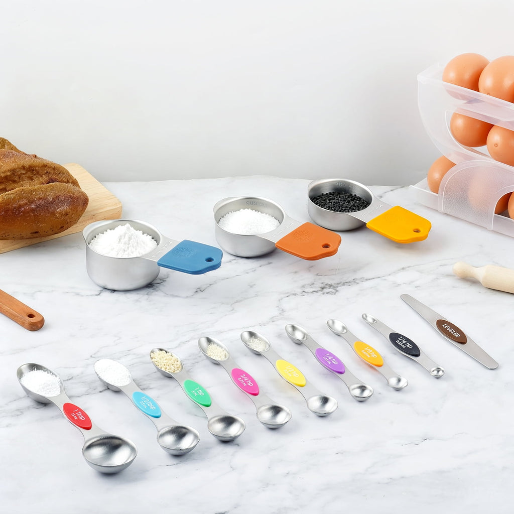 Lumikrypt 16 Piece Magnetic Measuring Cups and Spoons Set, Stainless Steel Nesting Metal Measuring Cups Set with Leve... - Image 4