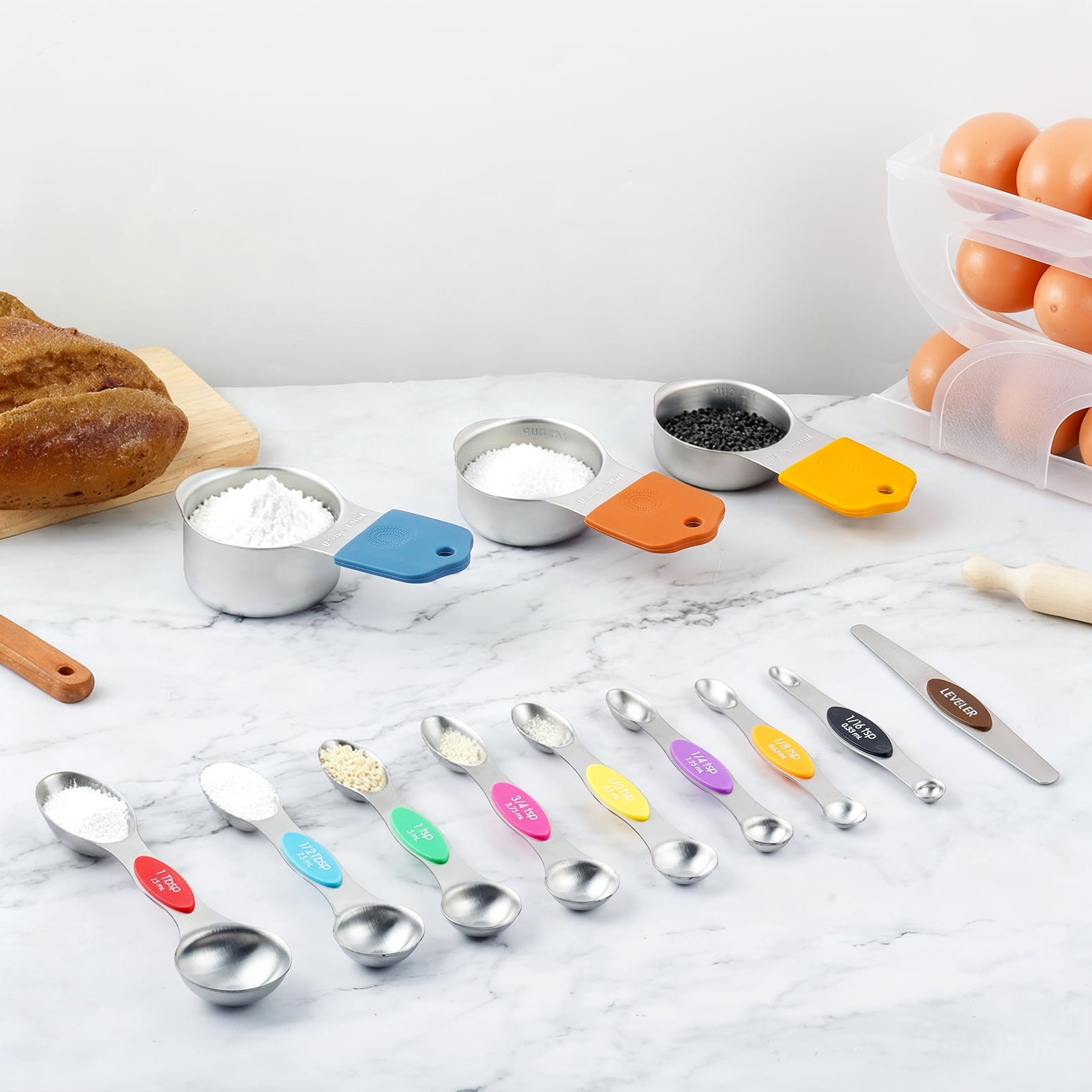 Lumikrypt 16 Piece Magnetic Measuring Cups and Spoons Set, Stainless Steel Nesting Metal Measuring Cups Set with Leve... - Image 4