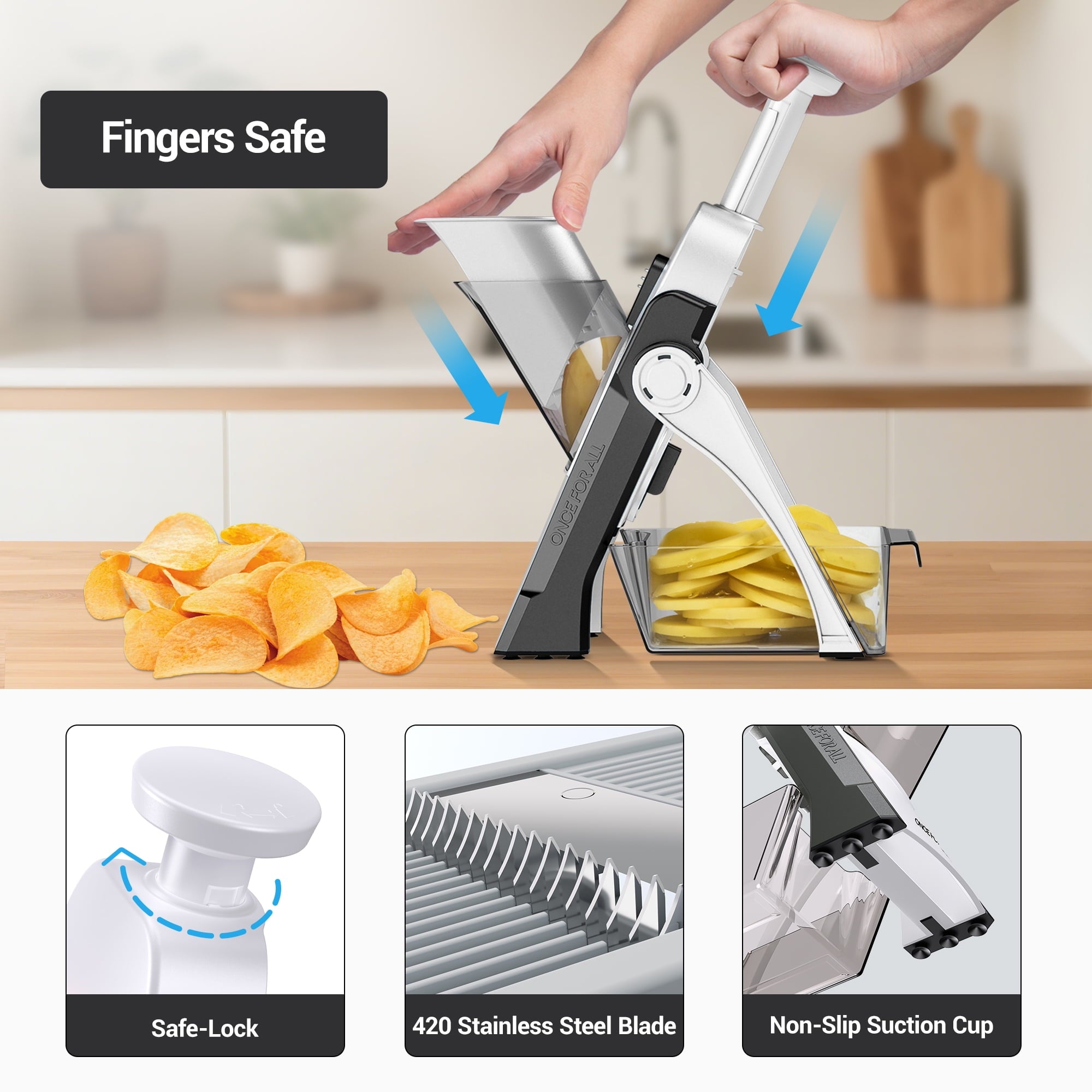ONCE FOR ALL Vegetable Mandoline Slicer Chopper, Kitchen Adjustable Safe Onion Potato Food Chopper, Perfect for Slici... - Image 3
