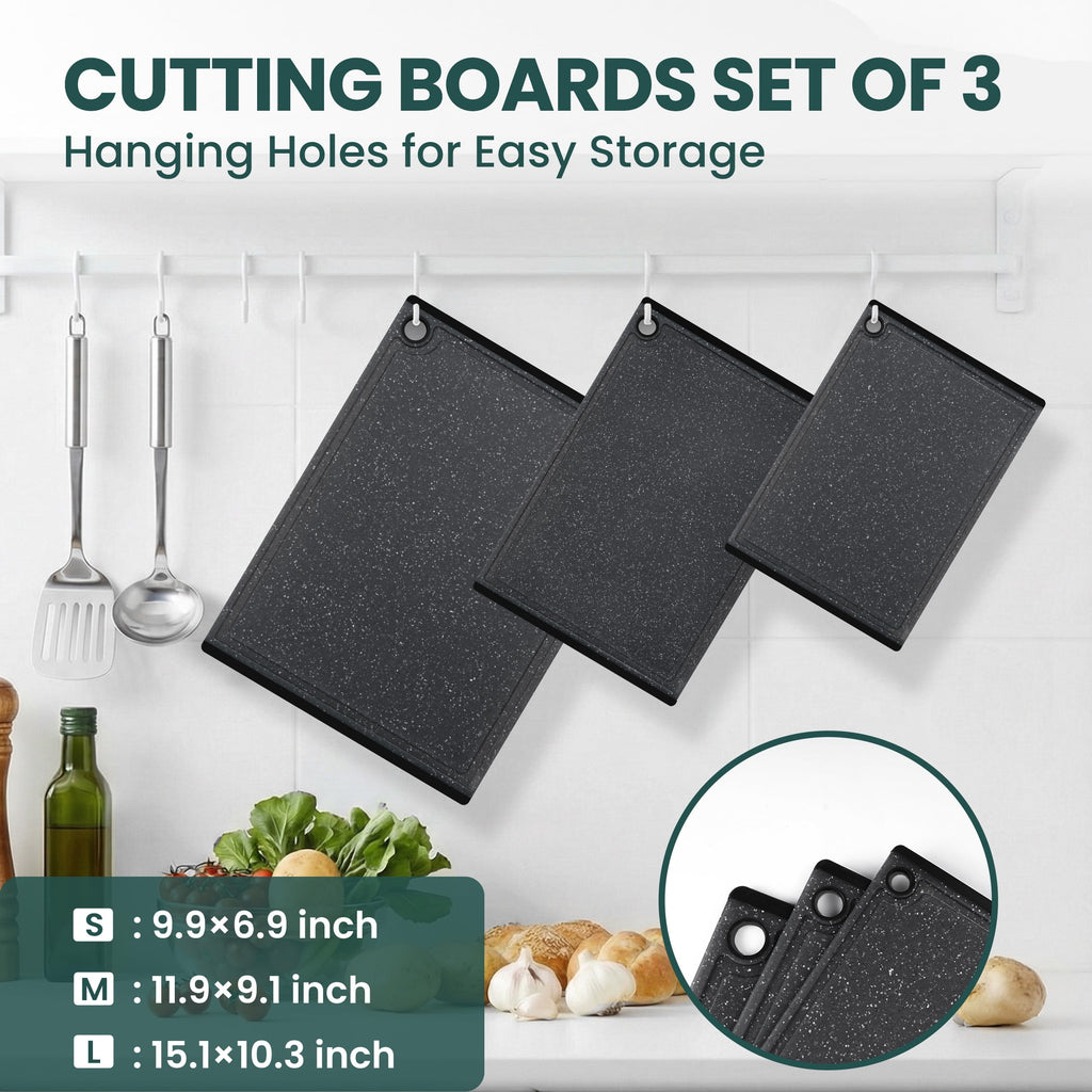 Kikcoin 3-Piece Plastic Large Cutting Boards Set for Kitchen, Chopping Board with Non-slip Feet and Juice Grooves - Image 2