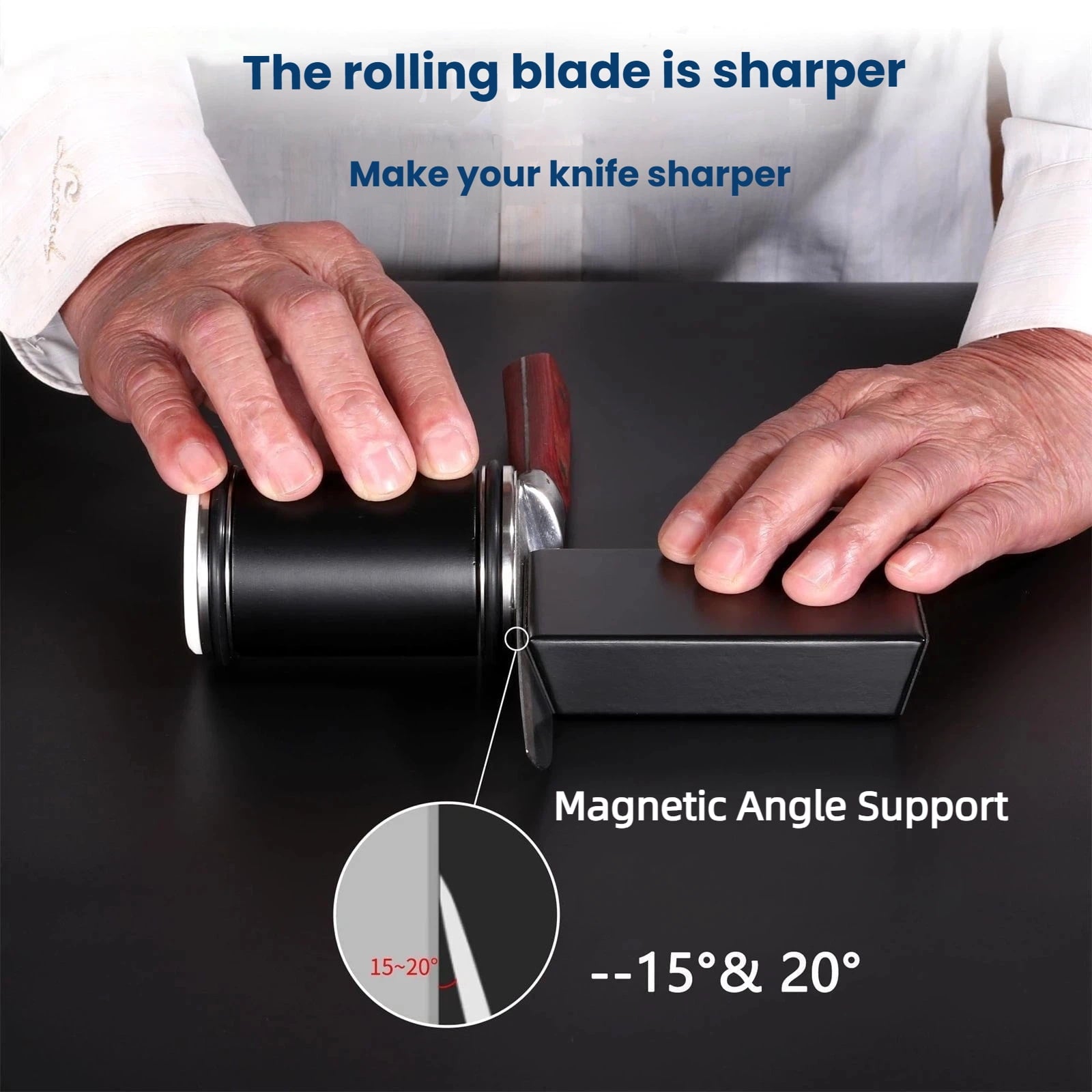 Rolling Knife Sharpener – 15° & 20° Precision Angle Sharpening System with Magnetic Guide for Professional Results - Image 2