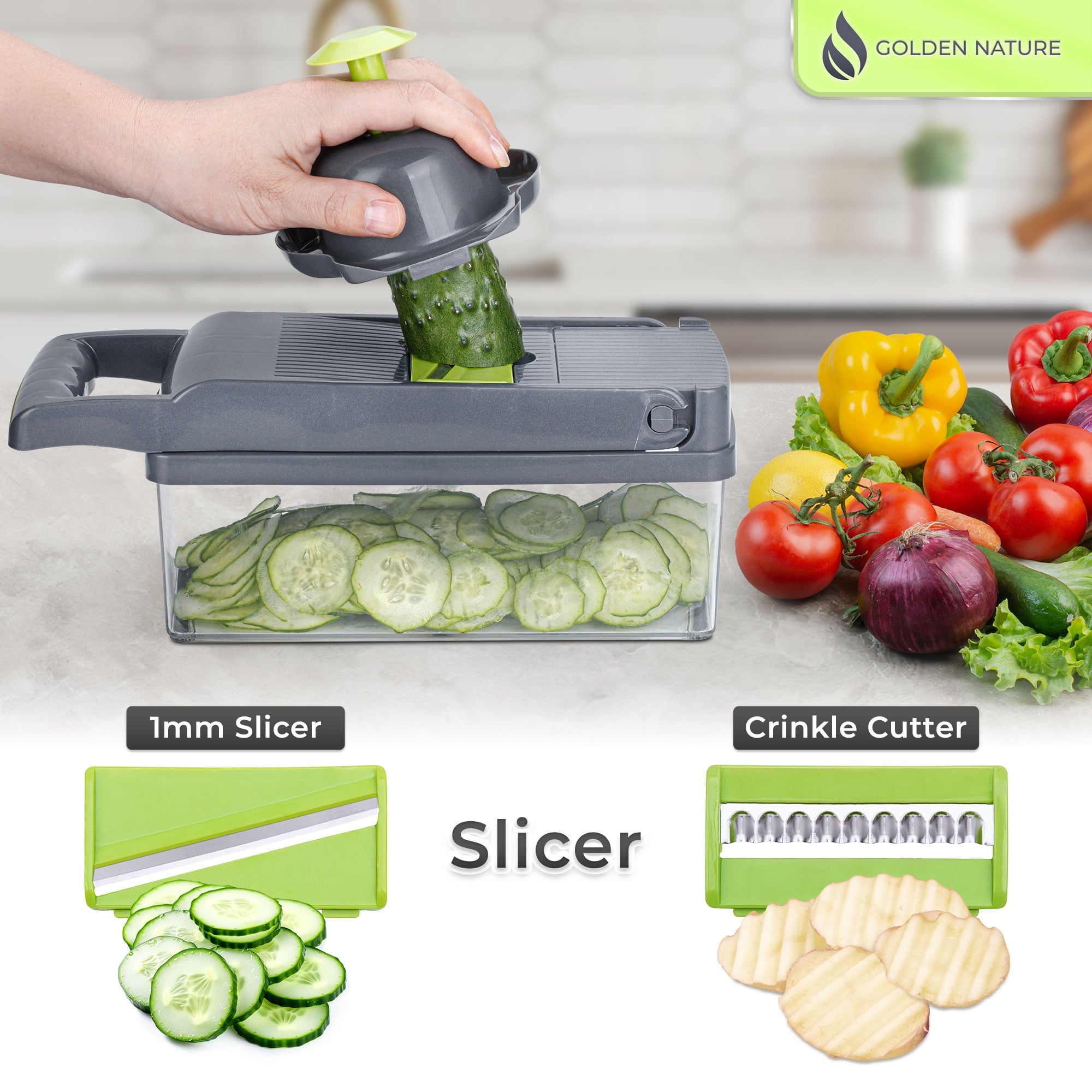 Golden Nature Vegetable Chopper, 14-in-1 Multifunctional Veggie Cutter, Dicer & Slicer, Kitchen Tools for Salad & Food - Image 6