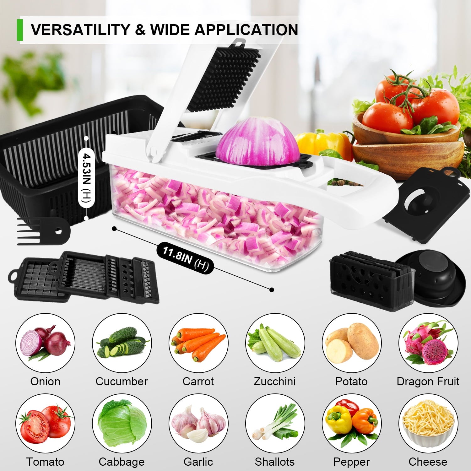 26 in 1 Vegetable Chopper,Zacenei Veggie Chopper w/Container & Drain Basket Multifunctional Food Chopper Vegetable Sl... - Image 6