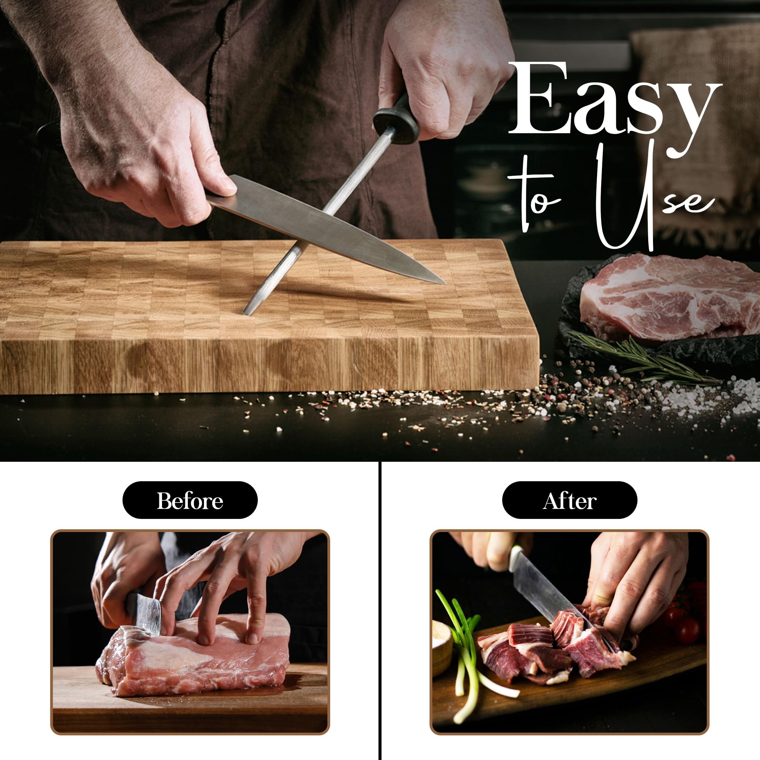 Alpine Cuisine Tempered Steel Knife Sharpener 8 Inch with Ergonomic Handle, Professional Knife Sharpening Rod Sturdy ... - Image 4